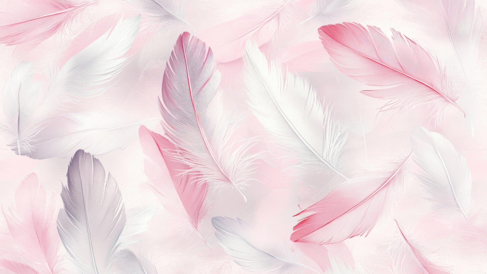 light pink wallpaper with hand-drawn feathers on a pastel background