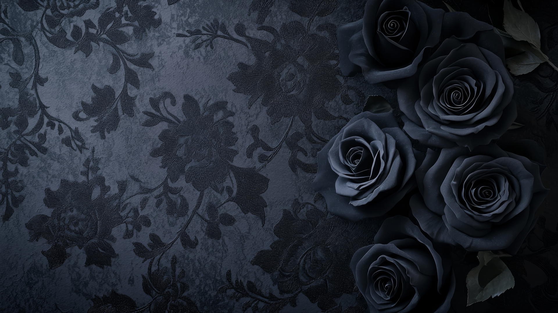 black wallpaper for girls with lace-like patterns and dark roses