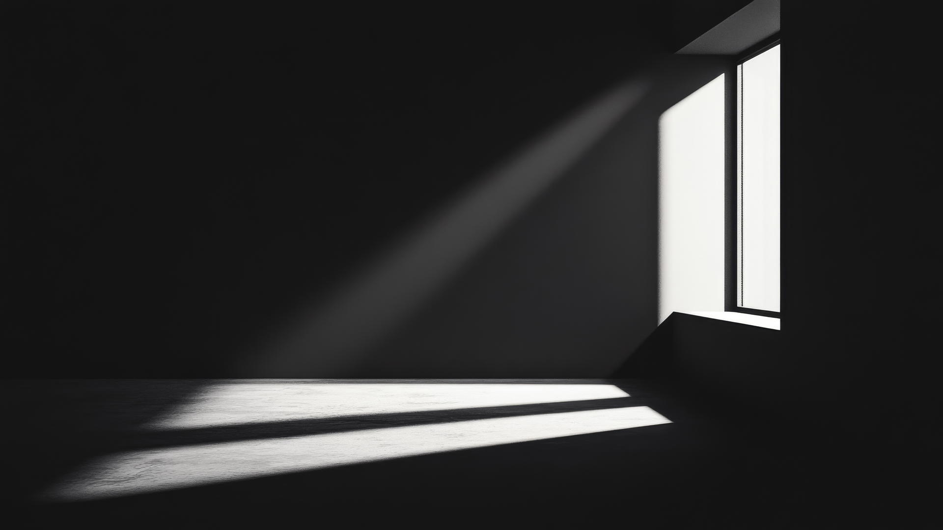aesthetic wallpaper black, dark room with beam of light and long shadows