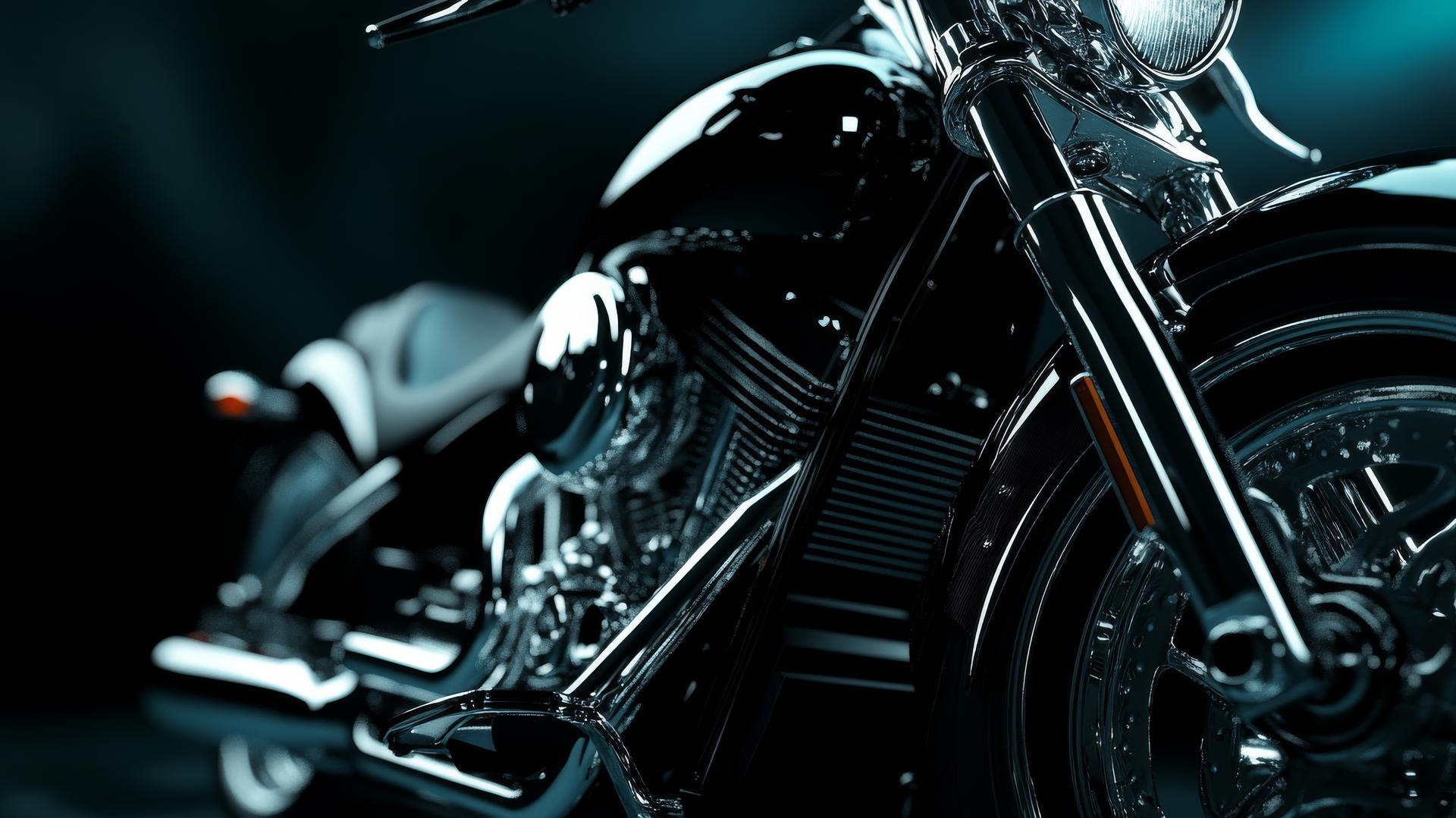 Aesthetic black wallpaper featuring a close-up of a black motorcycle with chrome accents