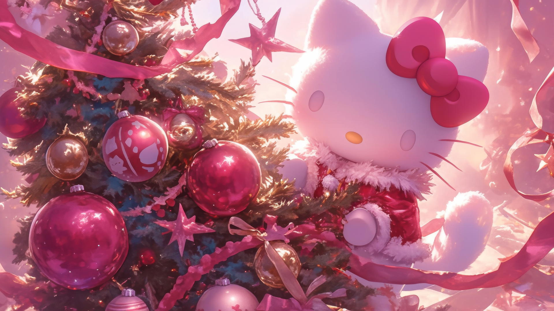 Hello Kitty Christmas wallpaper with pink decorations