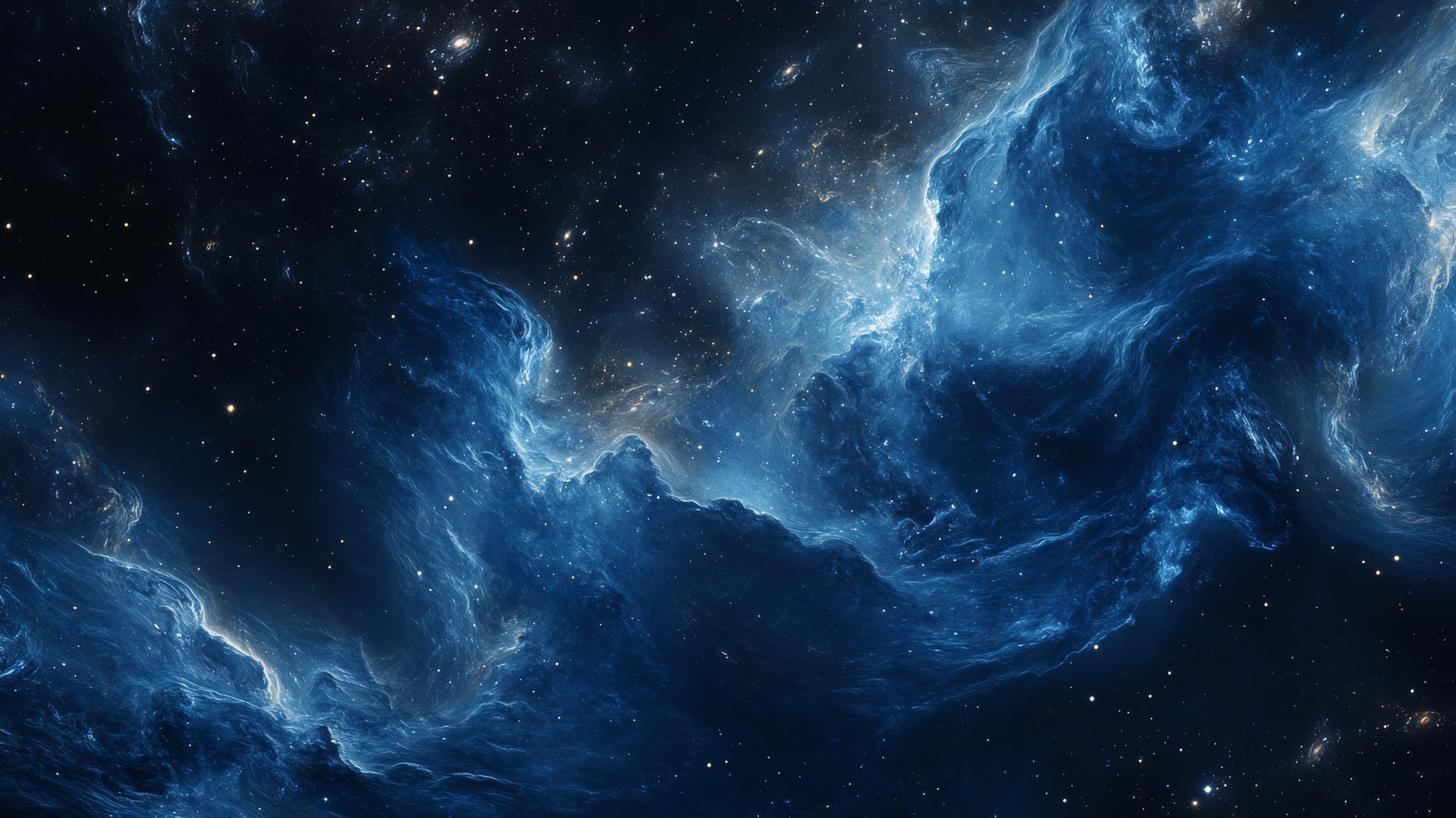 navy blue wallpaper with swirling nebulae and distant galaxies