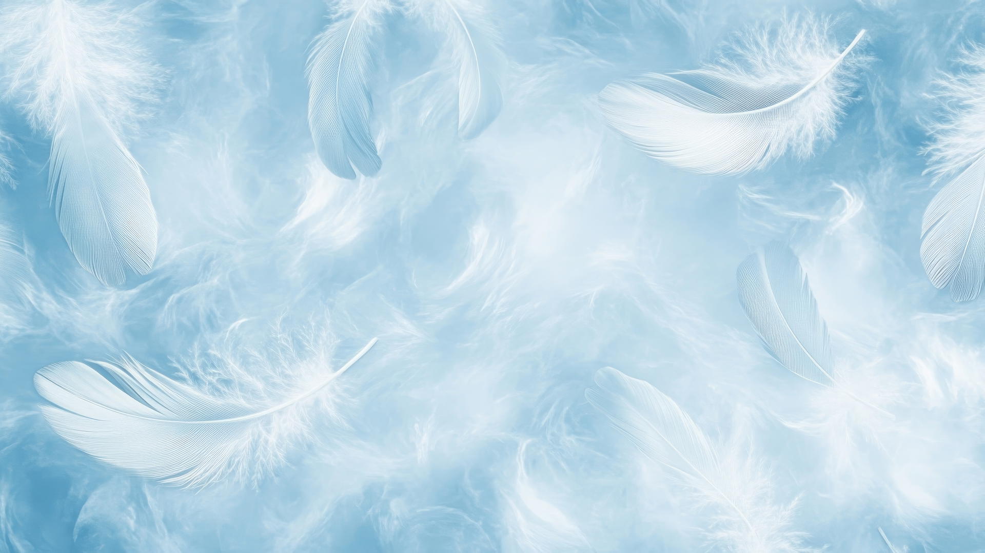 soft baby blue feathers on a light blue background, serene and airy baby blue wallpaper