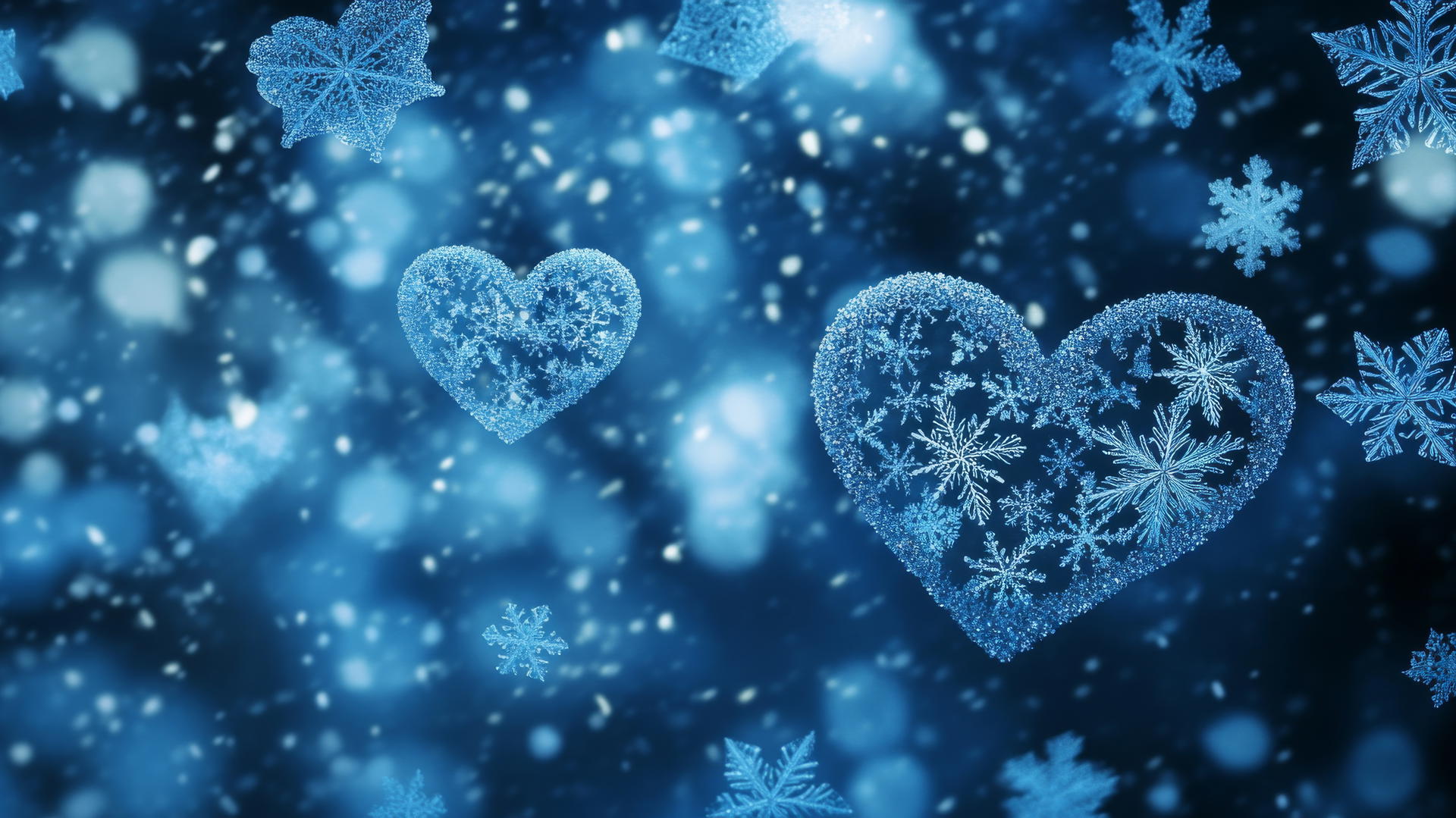 blue heart wallpaper with snowflake hearts and dark blue background