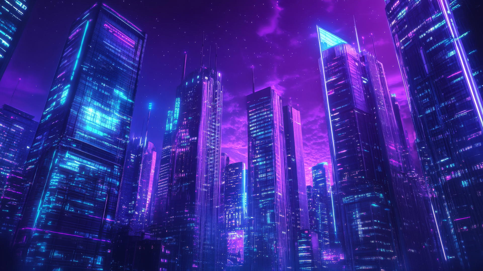 Wallpaper purple 4k showing futuristic cityscape at night