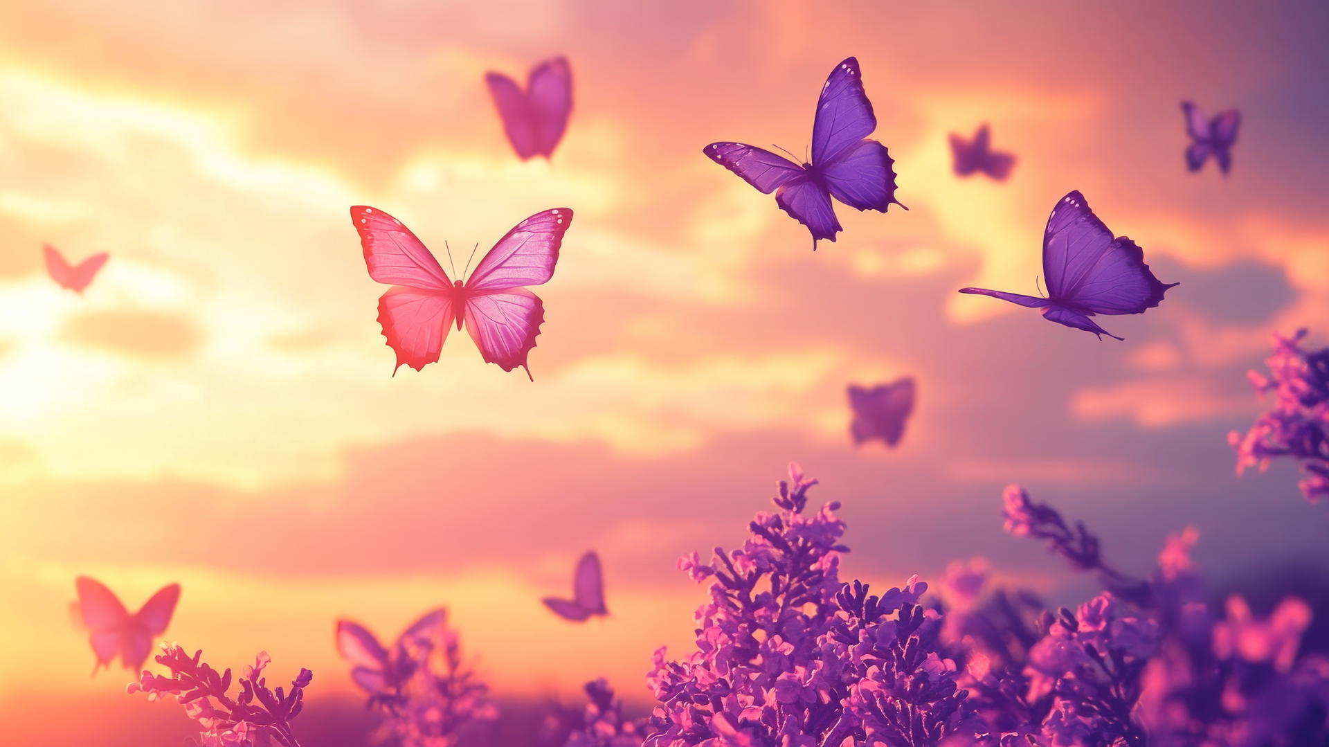 purple butterfly wallpaper with soft orange and purple hues