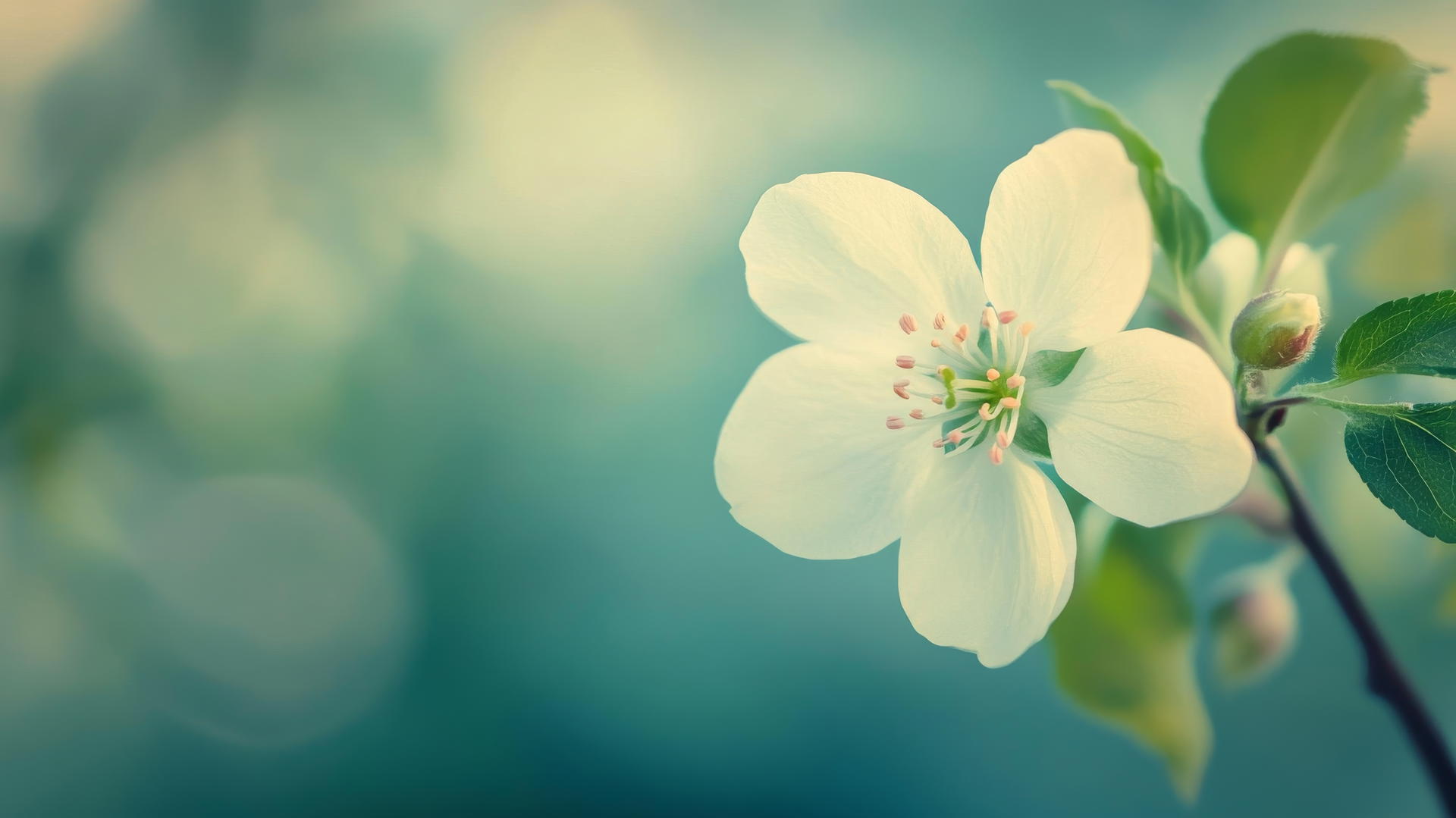 spring flowers wallpaper with single bloom and blurred greenery