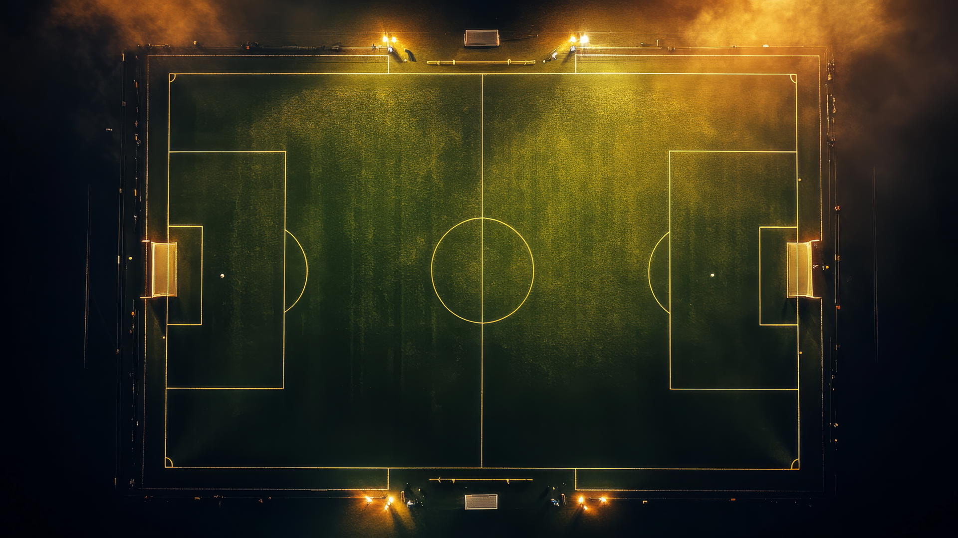 Geometric football field with glowing boundaries and center football
