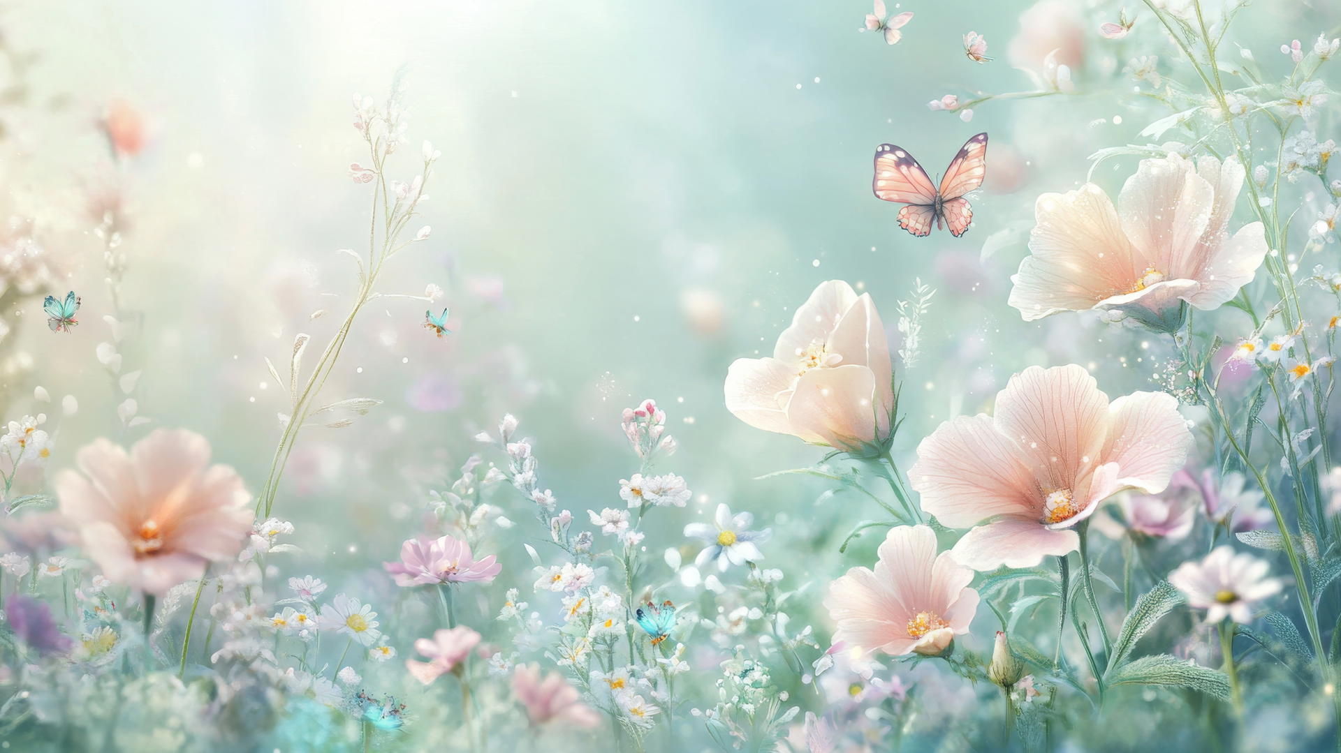 cute wallpapers for girls with smiling flowers and butterflies on a pastel background