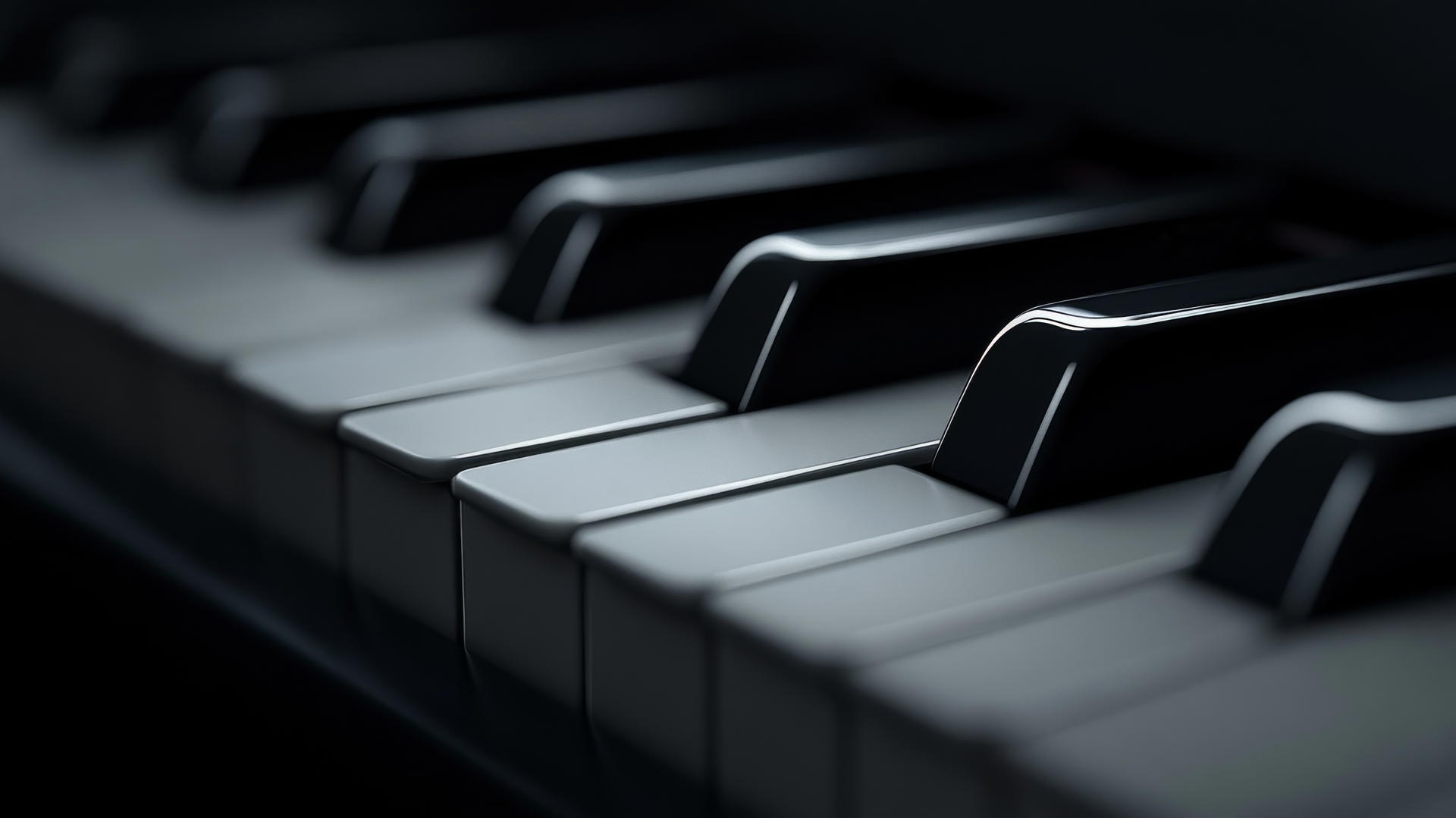 aesthetic black wallpaper of close-up black piano keys with soft lighting
