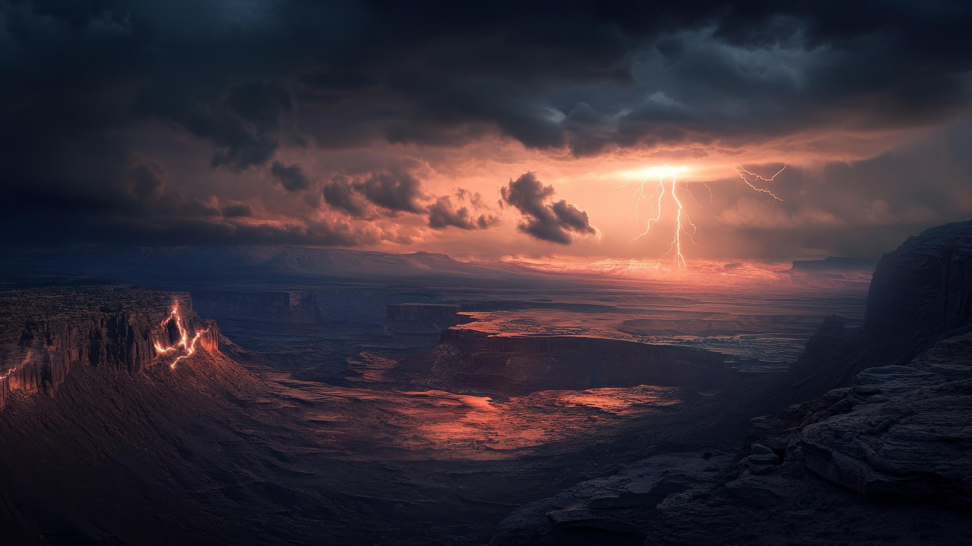 Beautiful nature wallpaper 4K: Thunderstorm over desert, lightning and dark clouds