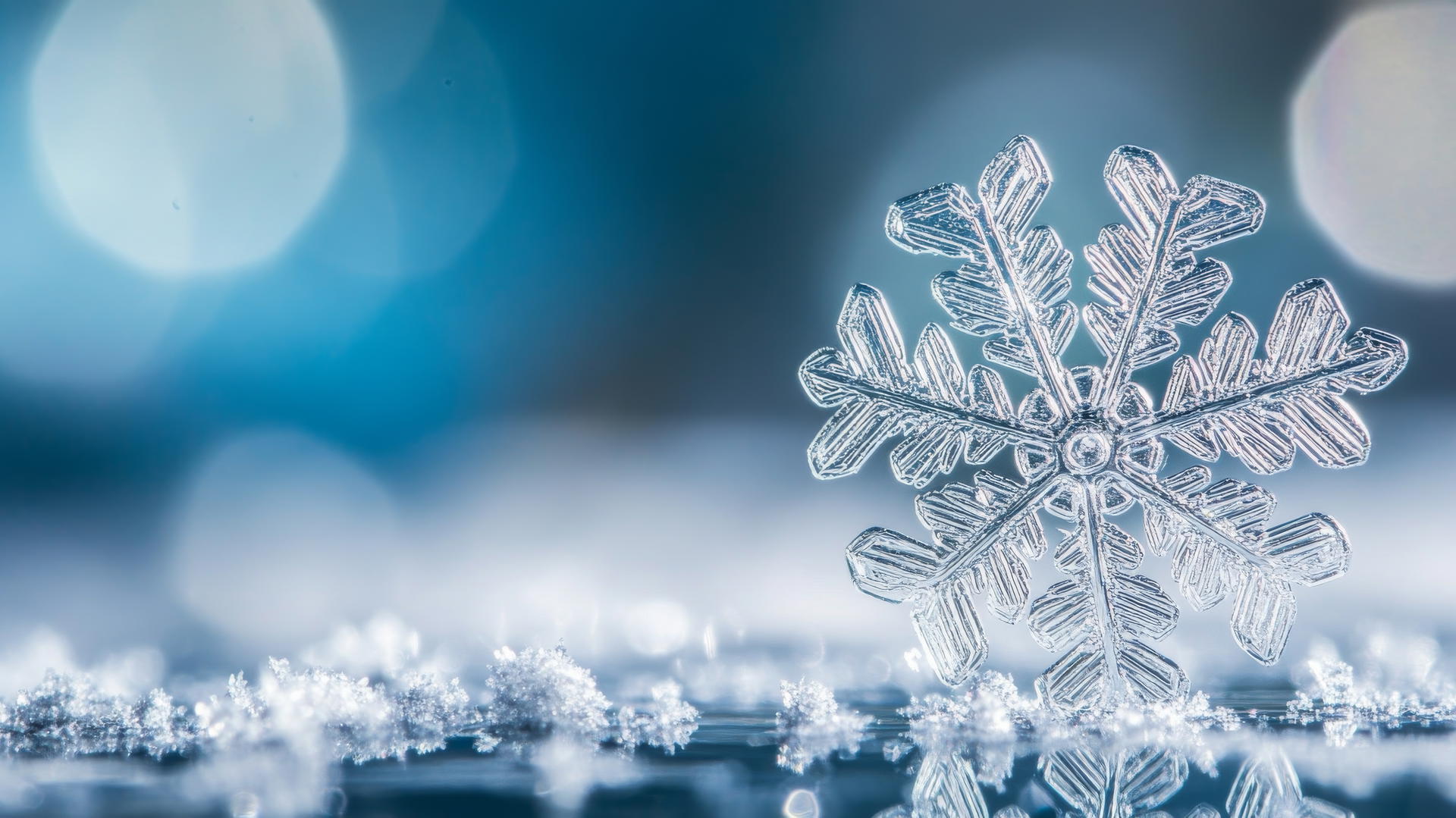 beautiful winter wallpaper with a snowflake on glass surface
