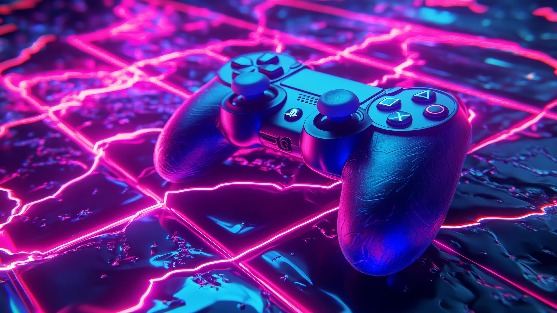 A neon-lit video game controller with dynamic digital effects and electric energy bolts, cool wallpapers for boys.