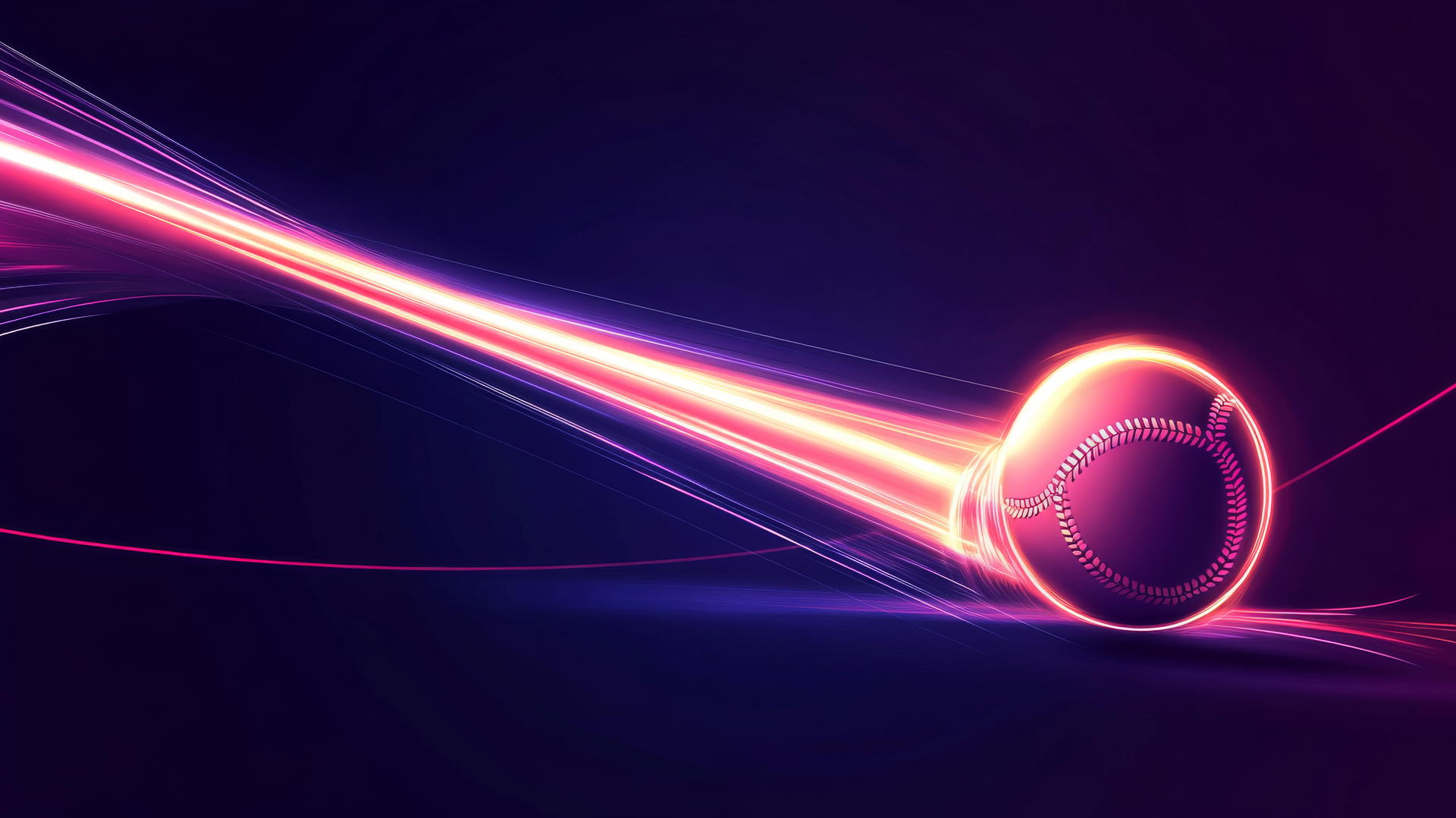 glowing baseball bat and ball with neon motion lines on a dark gradient background