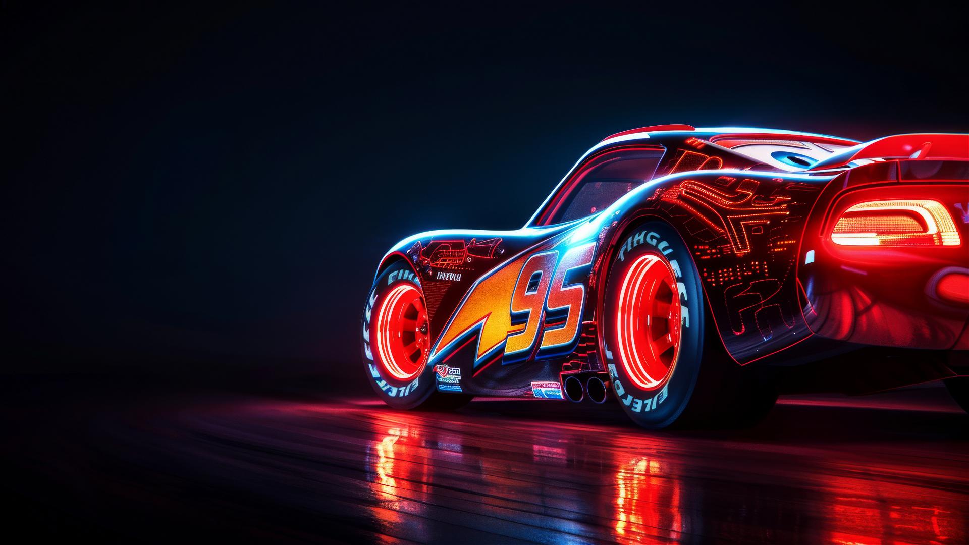 Close-up of Lightning McQueen styled as Pixar