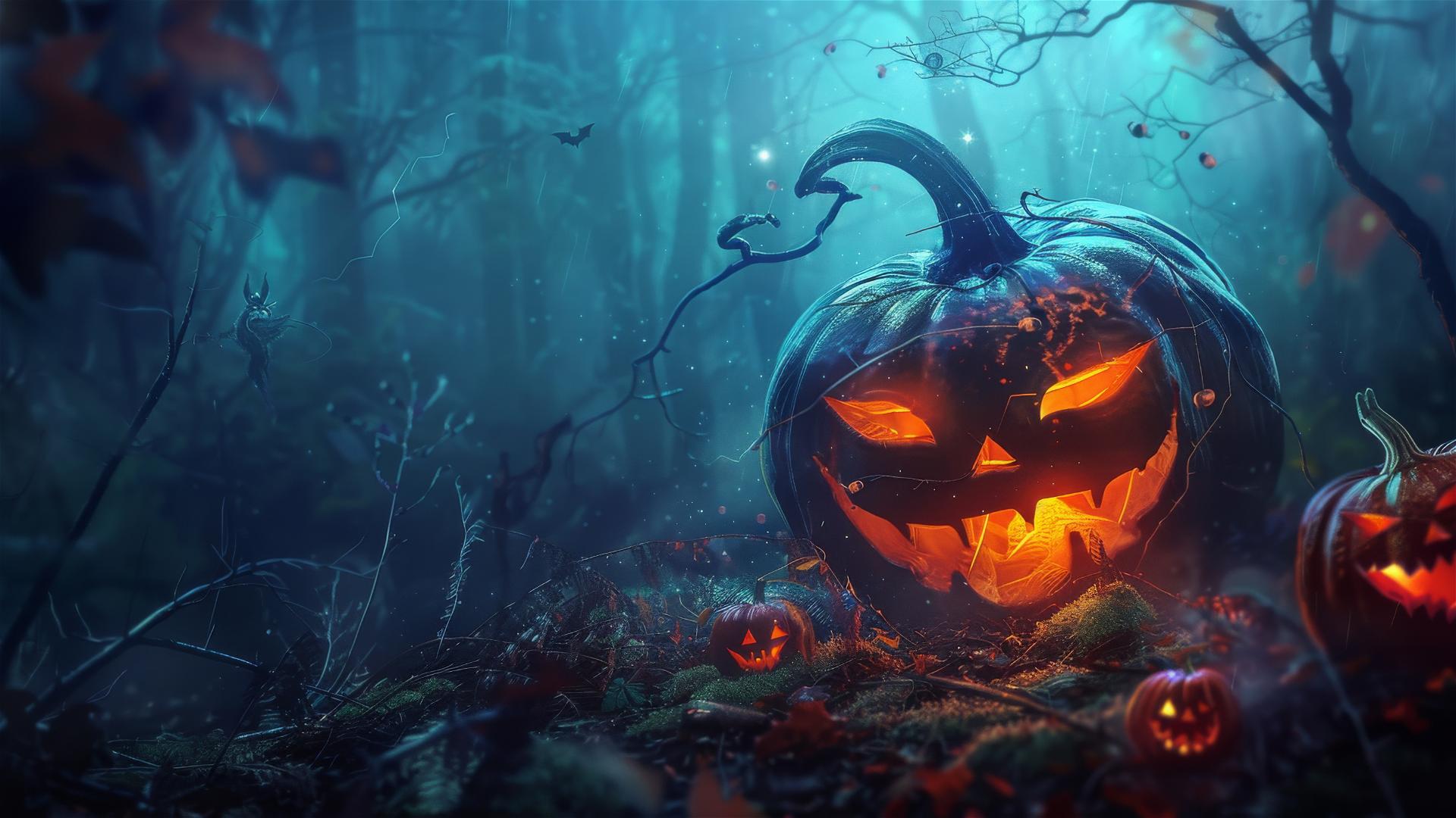 Halloween-themed background featuring spooky elements, optimized for 4K display.