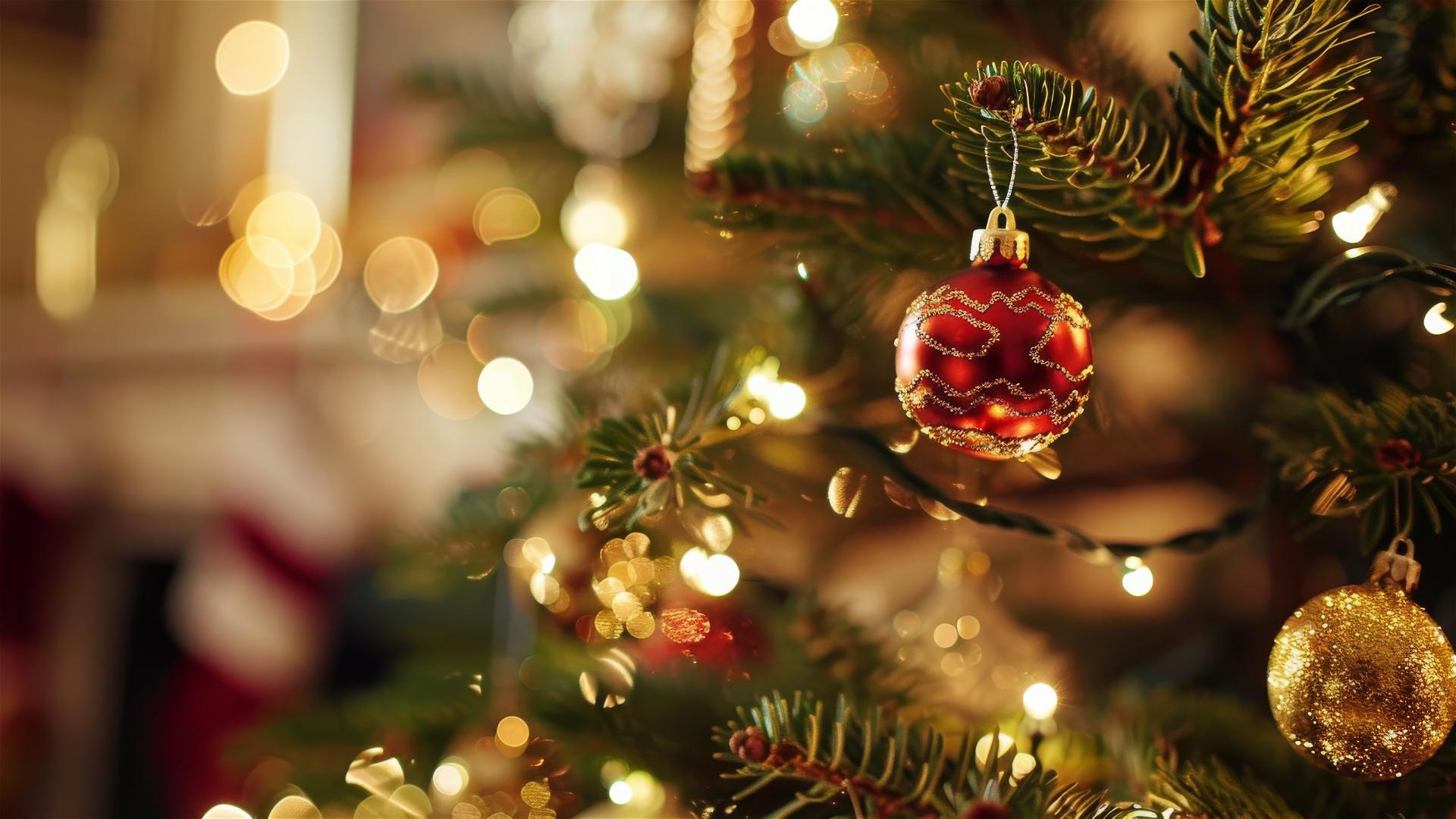 Decorated Christmas tree with ornaments and lights