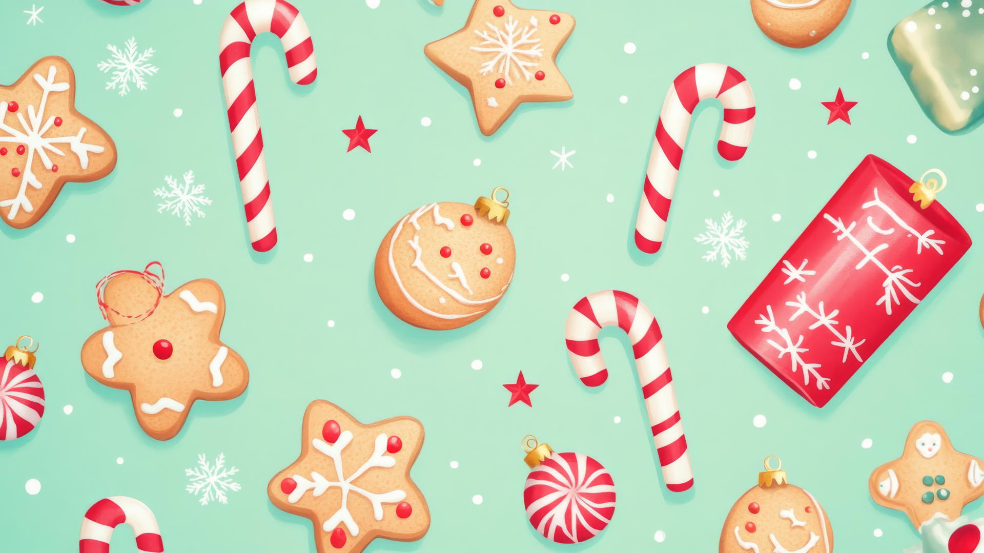 cute Christmas wallpaper preppy with candy canes, gingerbread cookies, and stars