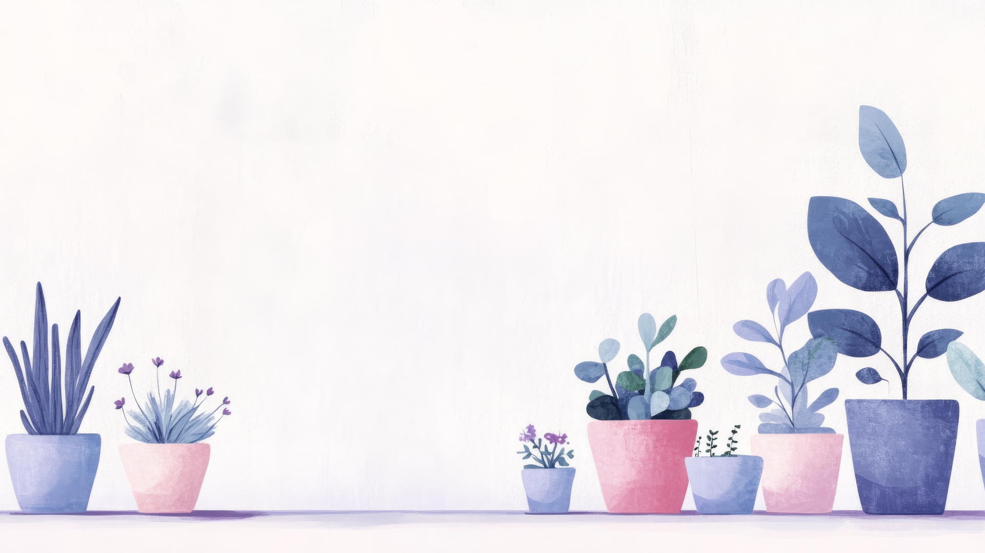cute aesthetic wallpapers featuring hand-drawn plants in pastel pots on a light background