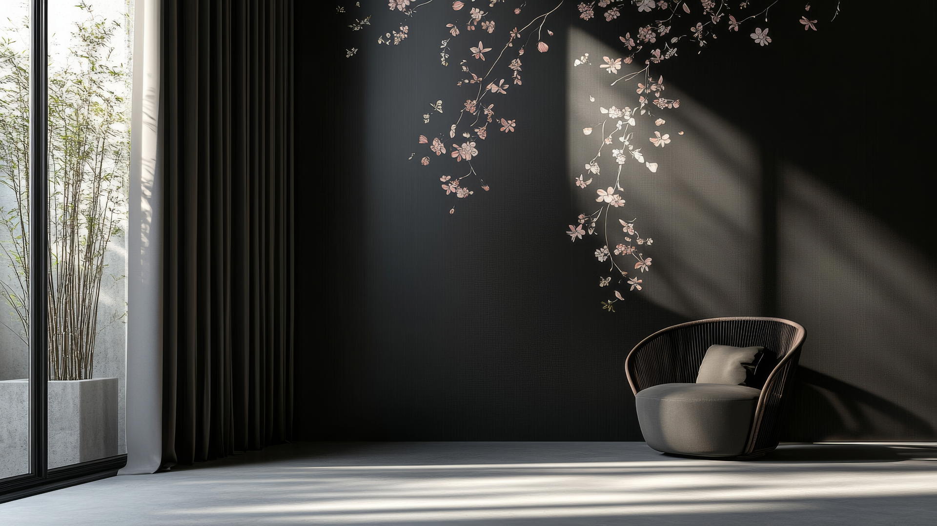 black wallpaper for girls with floral patterns and pink accents