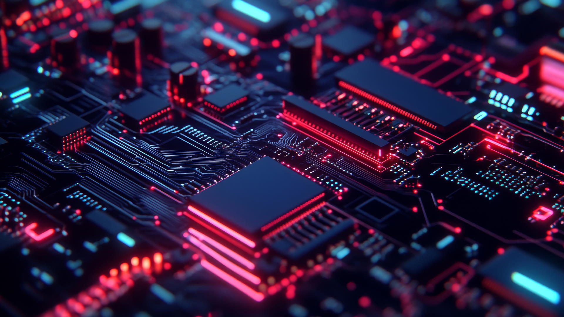 cool wallpapers 4k, glowing circuit board with intricate electronic components and dynamic light effects