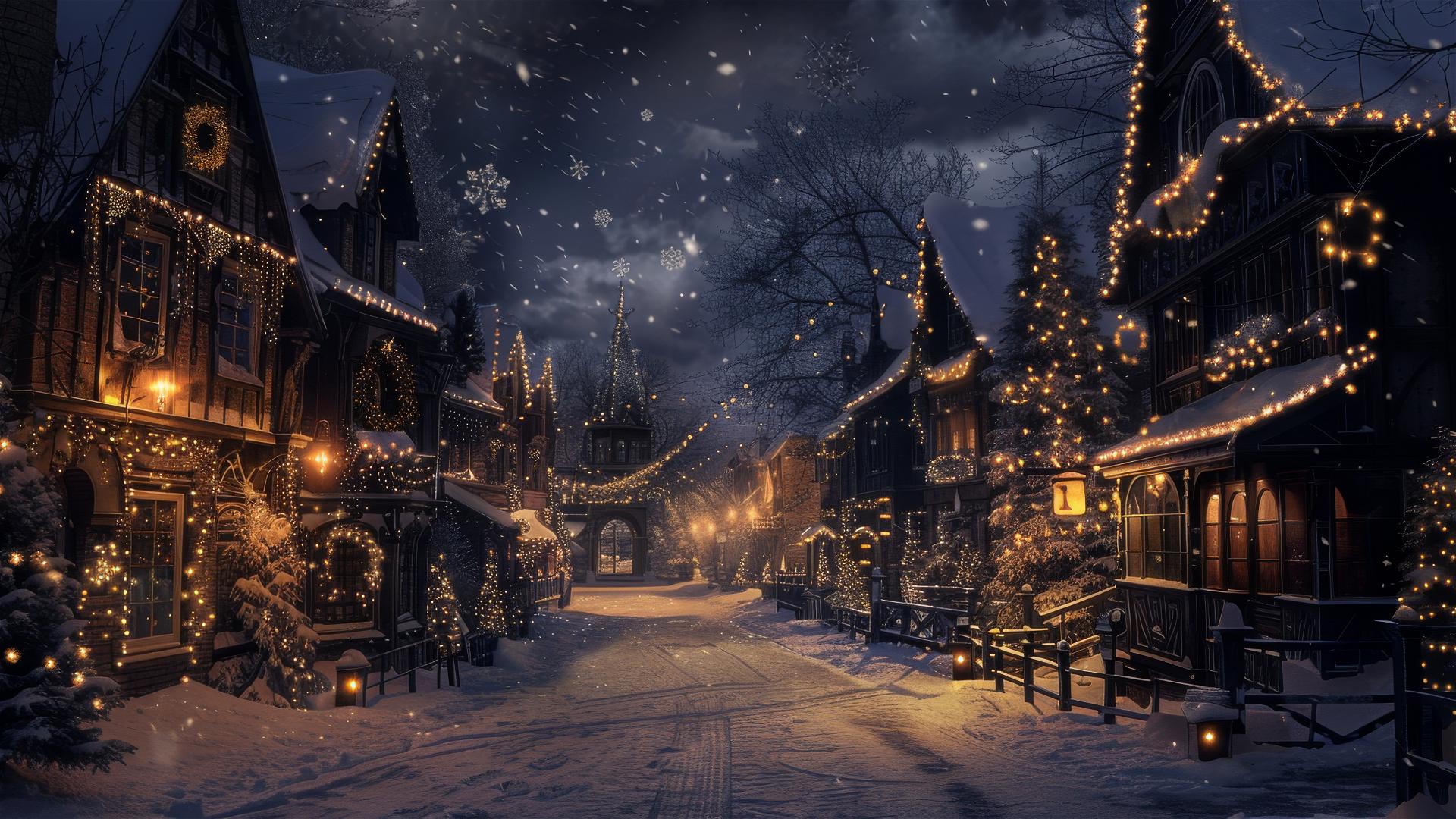 Quiet street on Christmas night