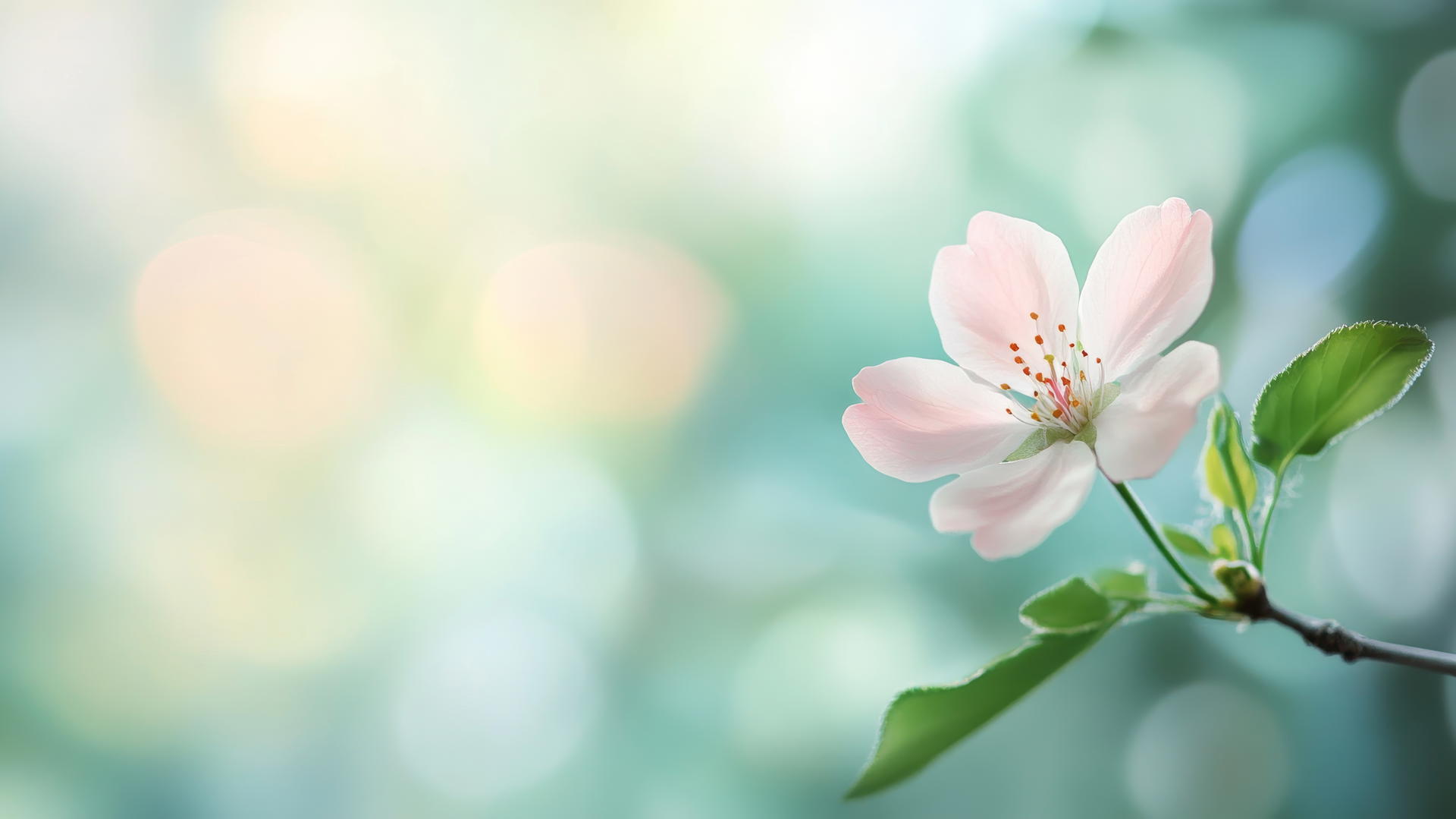 spring flowers wallpaper with a single bloom, blurred greenery, and gradient background