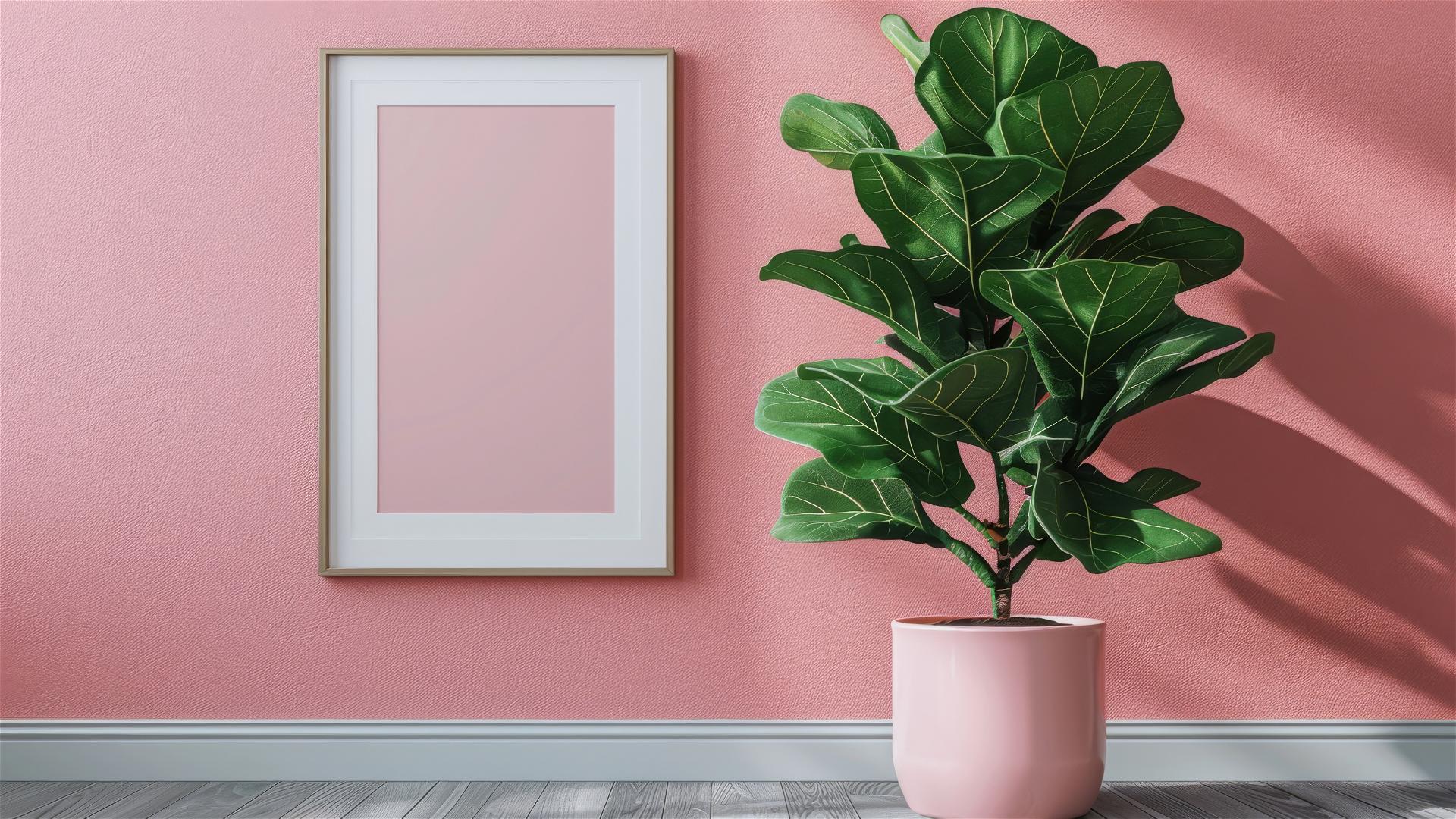 Boho-style Fiddle-leaf Fig plant graphic print in a pink pot.