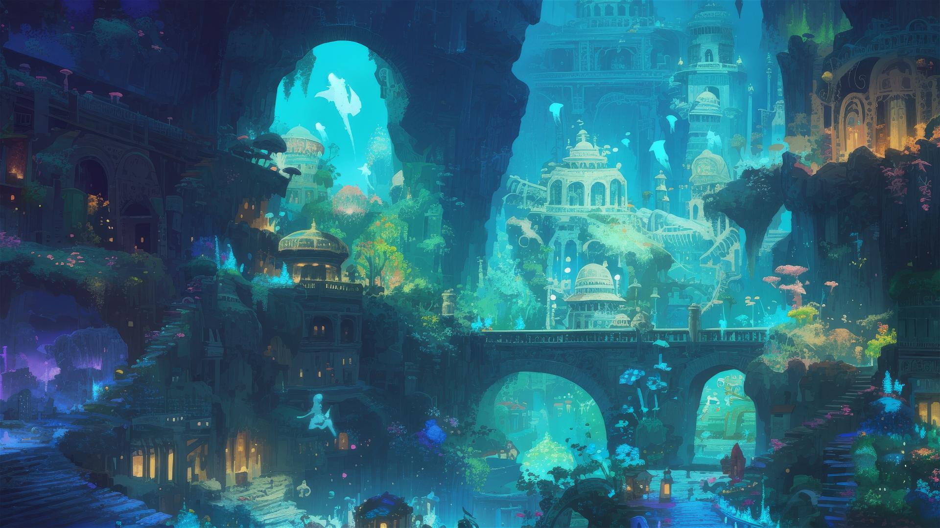 Anime quest in a bioluminescent, spirit-filled Ghibli-style city.