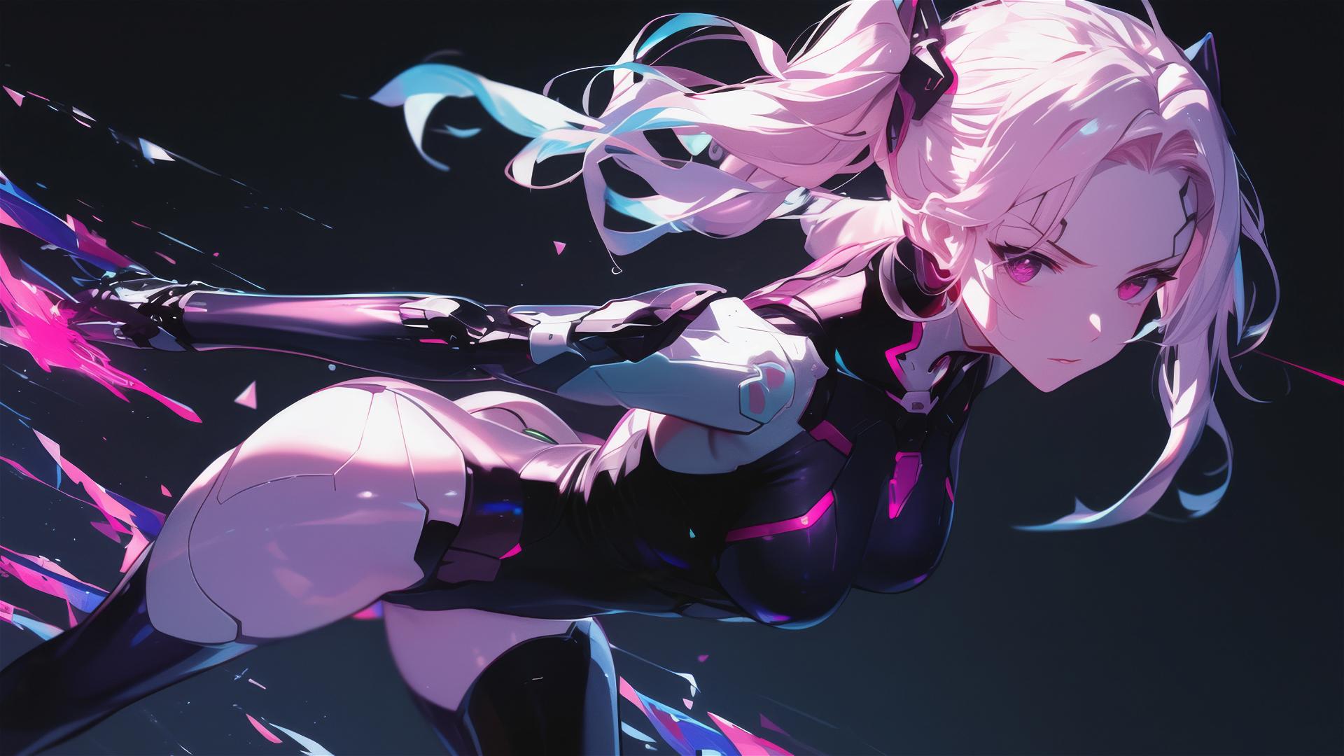Cybernetic Agent Girl in dynamic pose with thigh focus