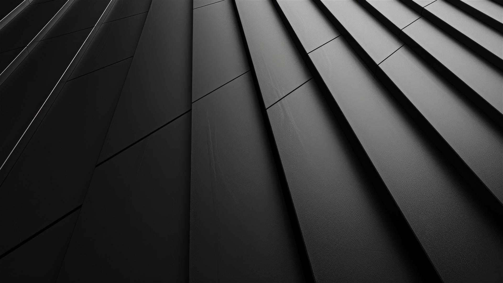 Black abstract symmetrical parallelogram tiles with right lower third lighting