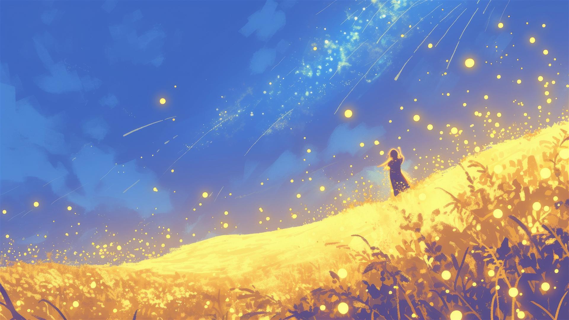 Fields of glowing pollen lighting up insect paths at night