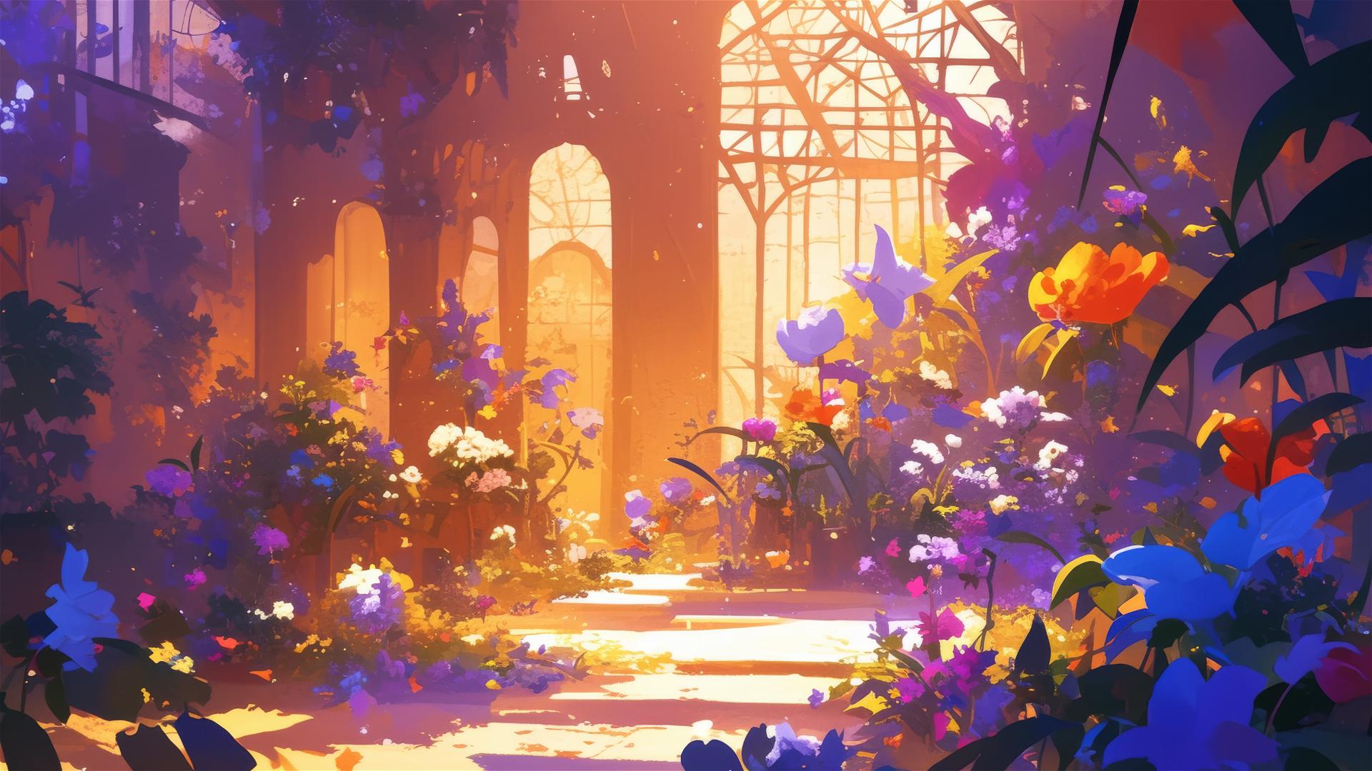 Eternal daylight in blooming midnight sun garden