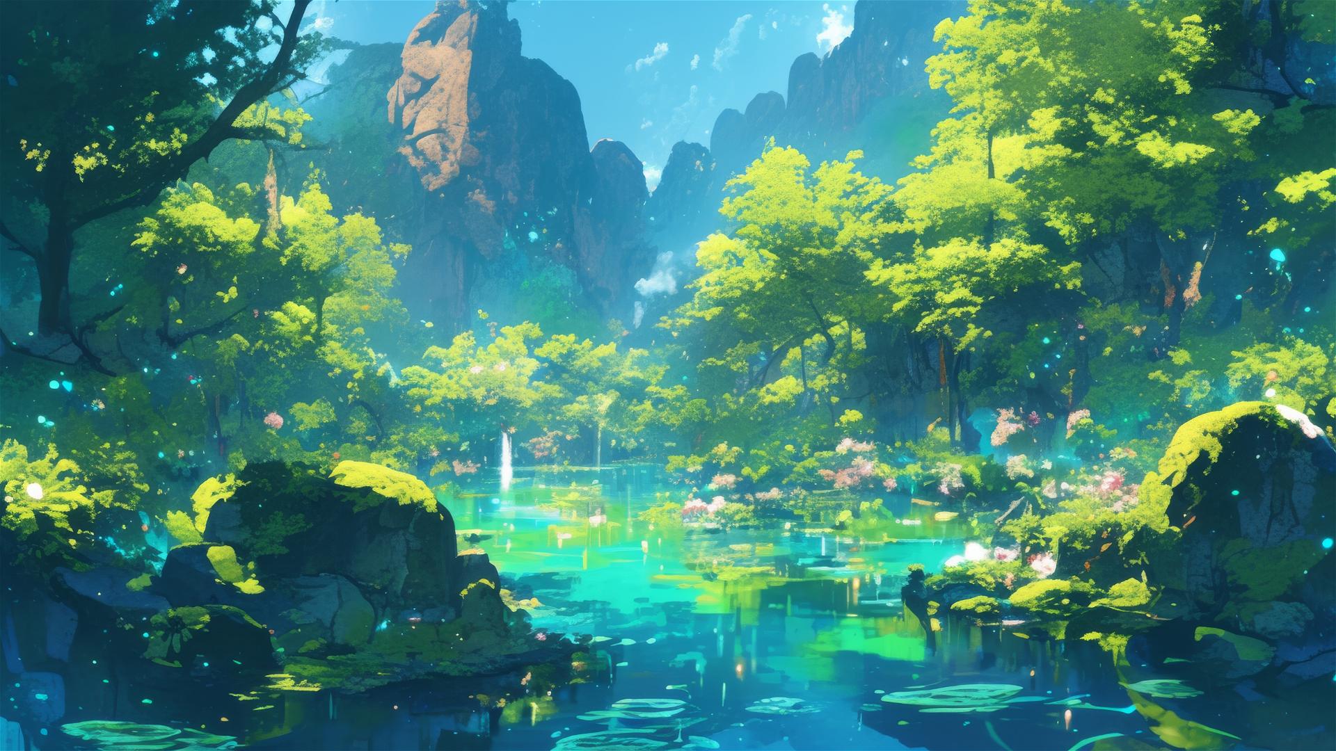 Enchanting lake with siren's melody from natural currents hitting rocks