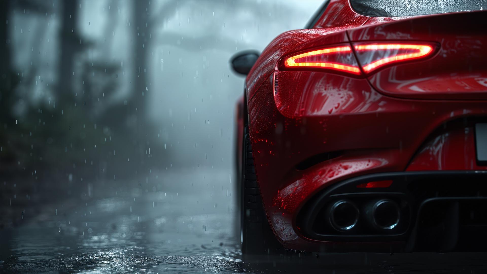 Alfa Romeo Giulia in dim, foggy, Gothic setting