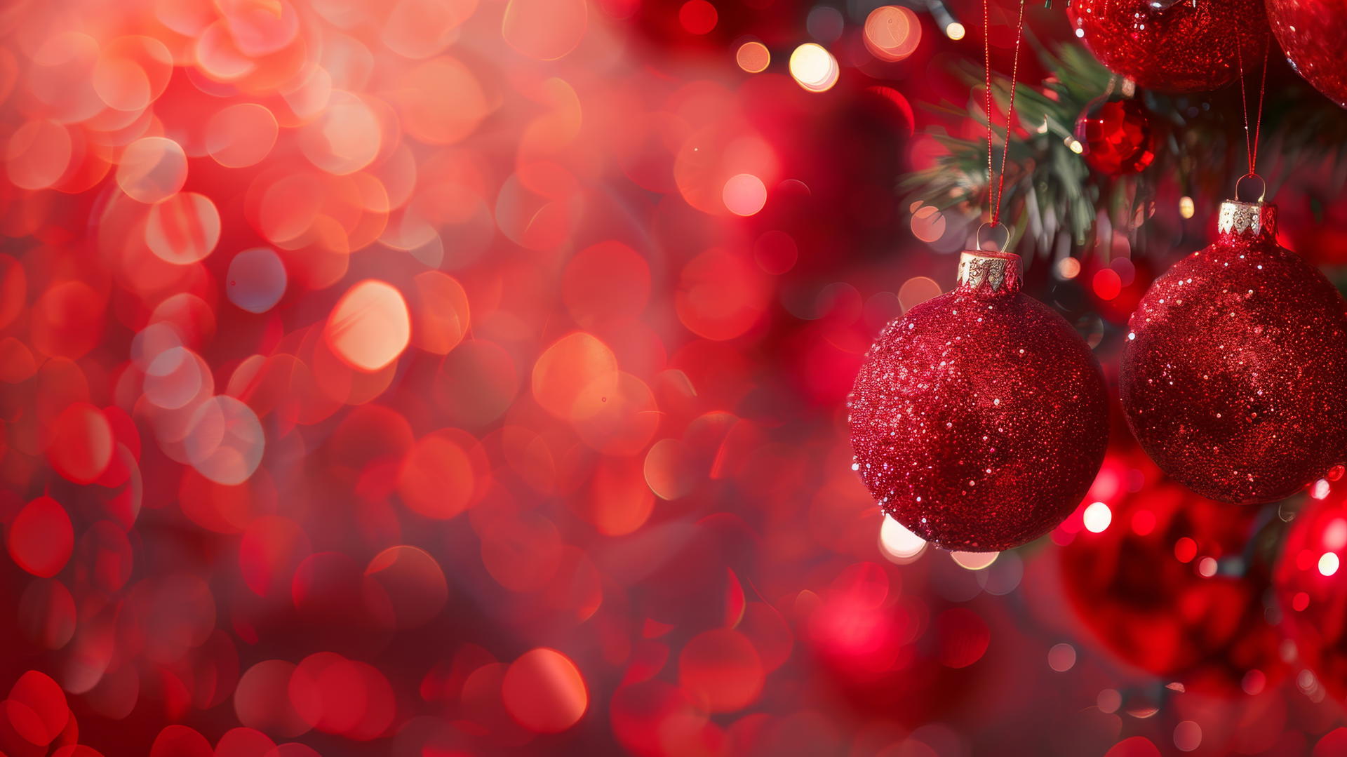 Festive Christmas background with predominant red hues in 4K resolution