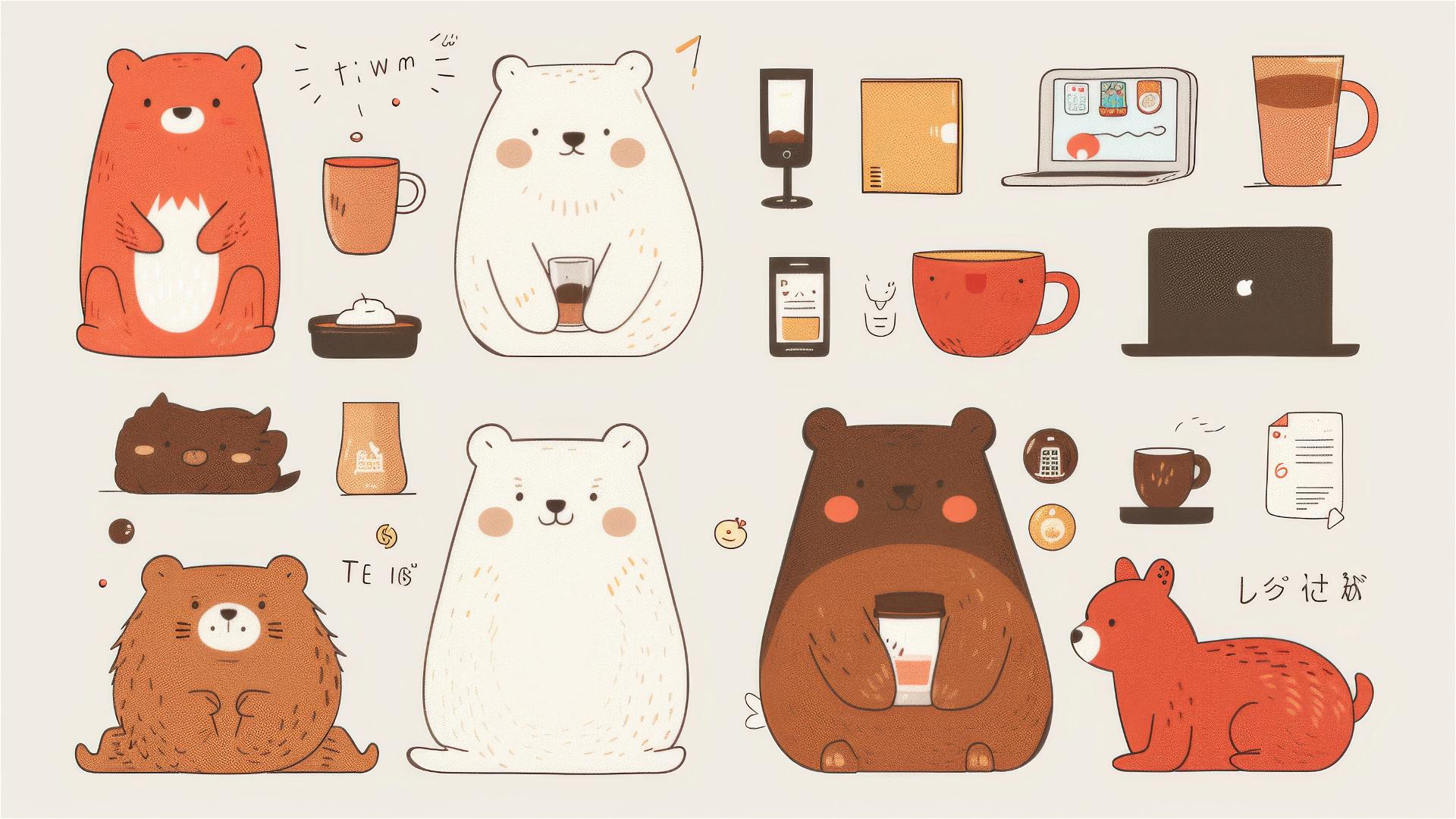 Pixel art bear sticker pack by Jiro Kuwata in diverse poses