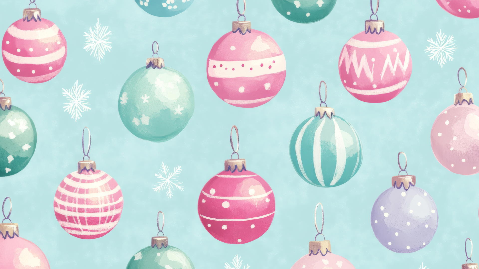 preppy wallpaper christmas with vintage-style pastel ornaments