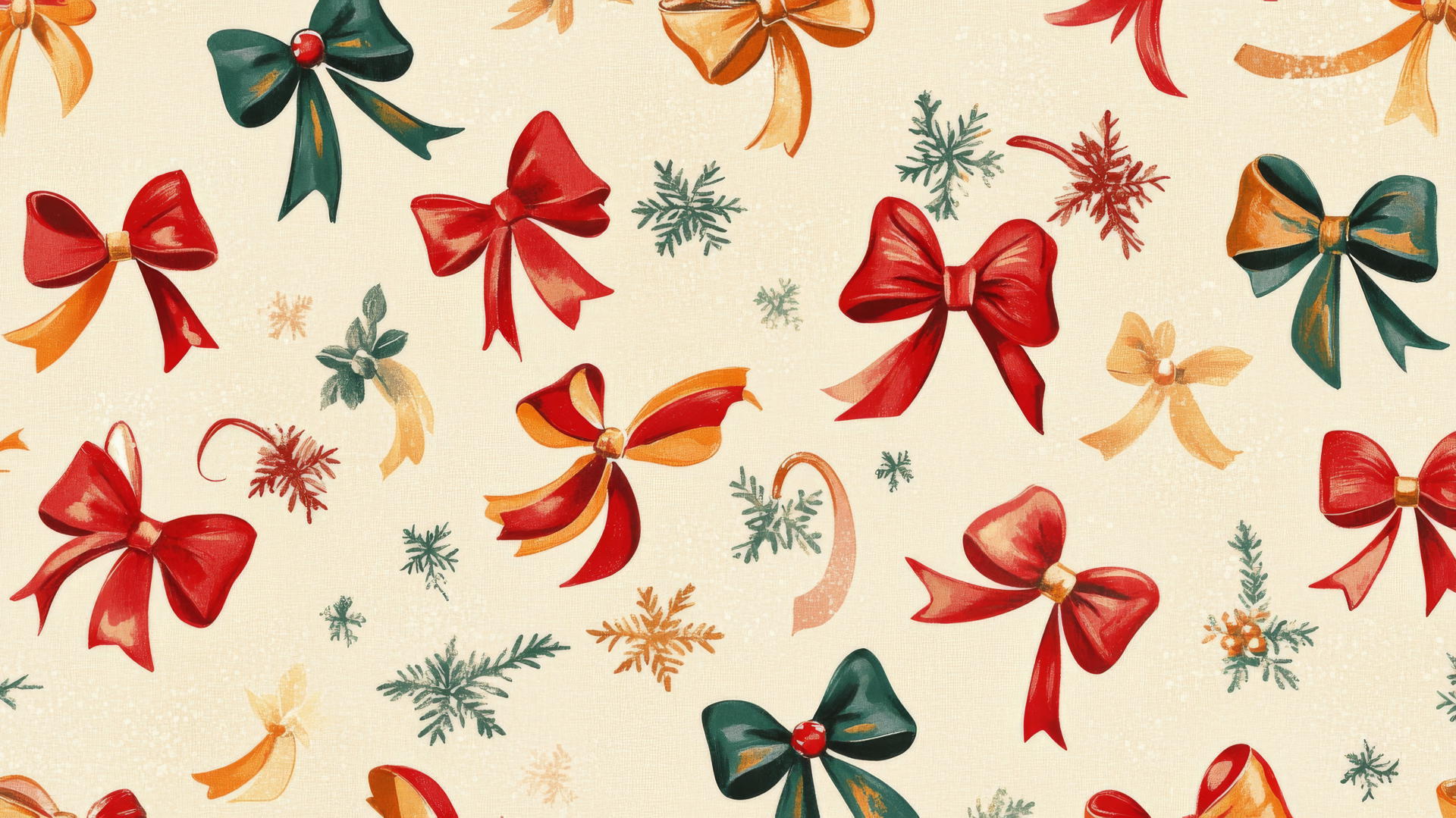 christmas wallpaper preppy featuring bows, bells, snowflakes in festive colors