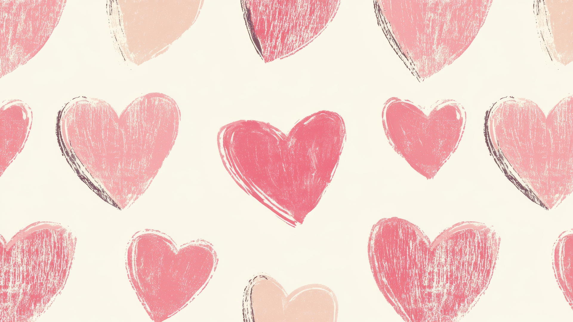 Adorable preppy wallpaper with seamless pattern of pink hearts on a cream background.