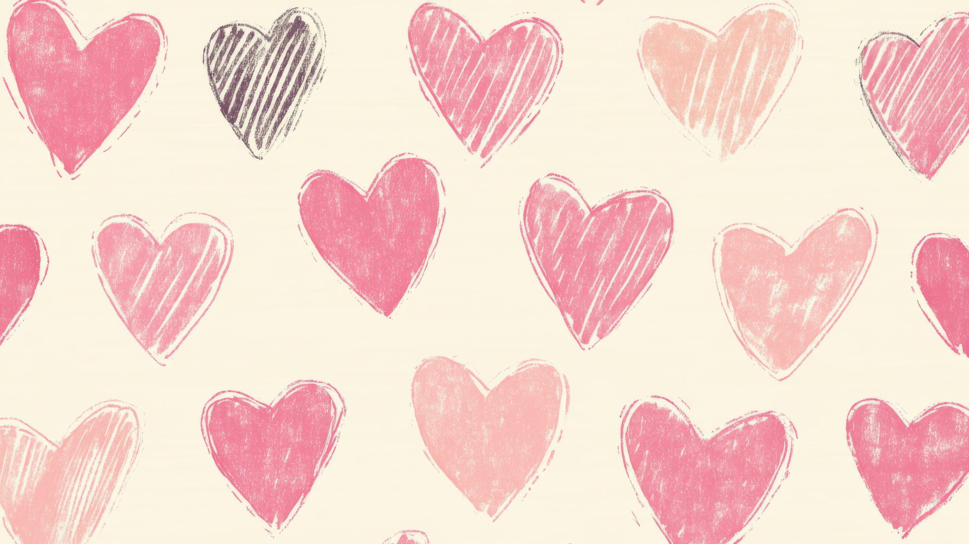 preppy wallpaper with pink hearts on cream background, hand-drawn, dreamy and cute
