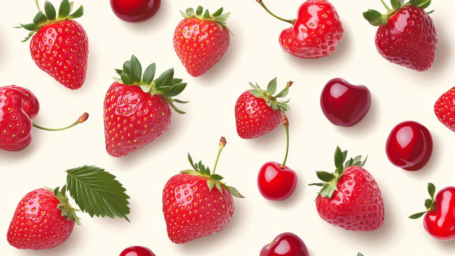 preppy wallpaper with strawberries and cherries on soft cream background