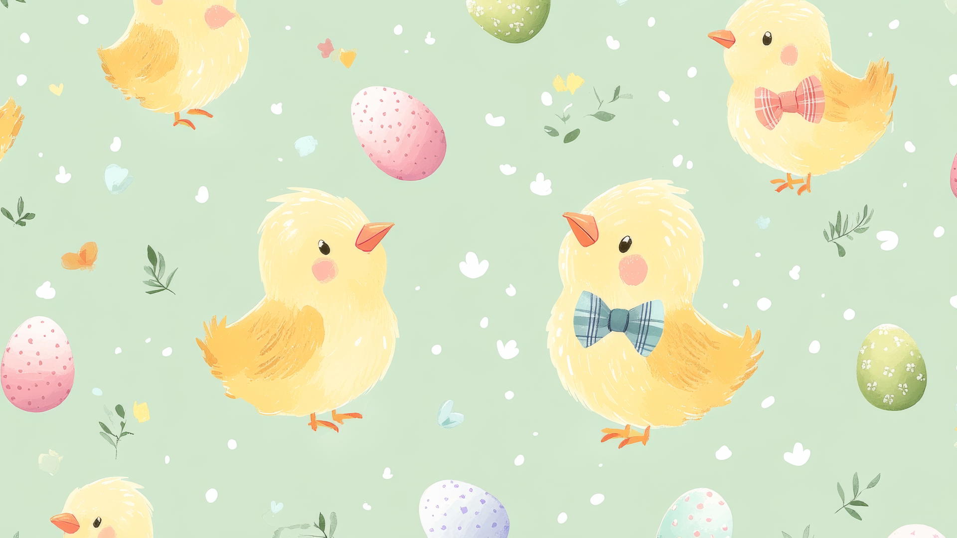 preppy easter wallpaper with chicks in bowties and pastel green background