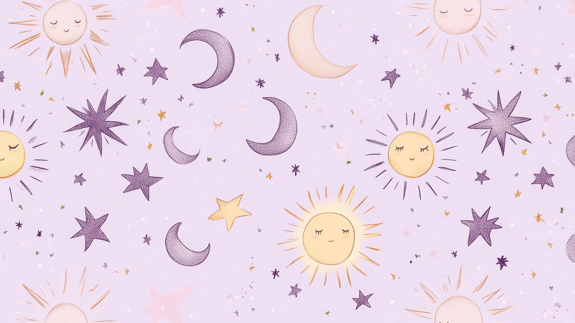 aesthetic cute wallpapers with hand-drawn pastel stars, moons, and suns