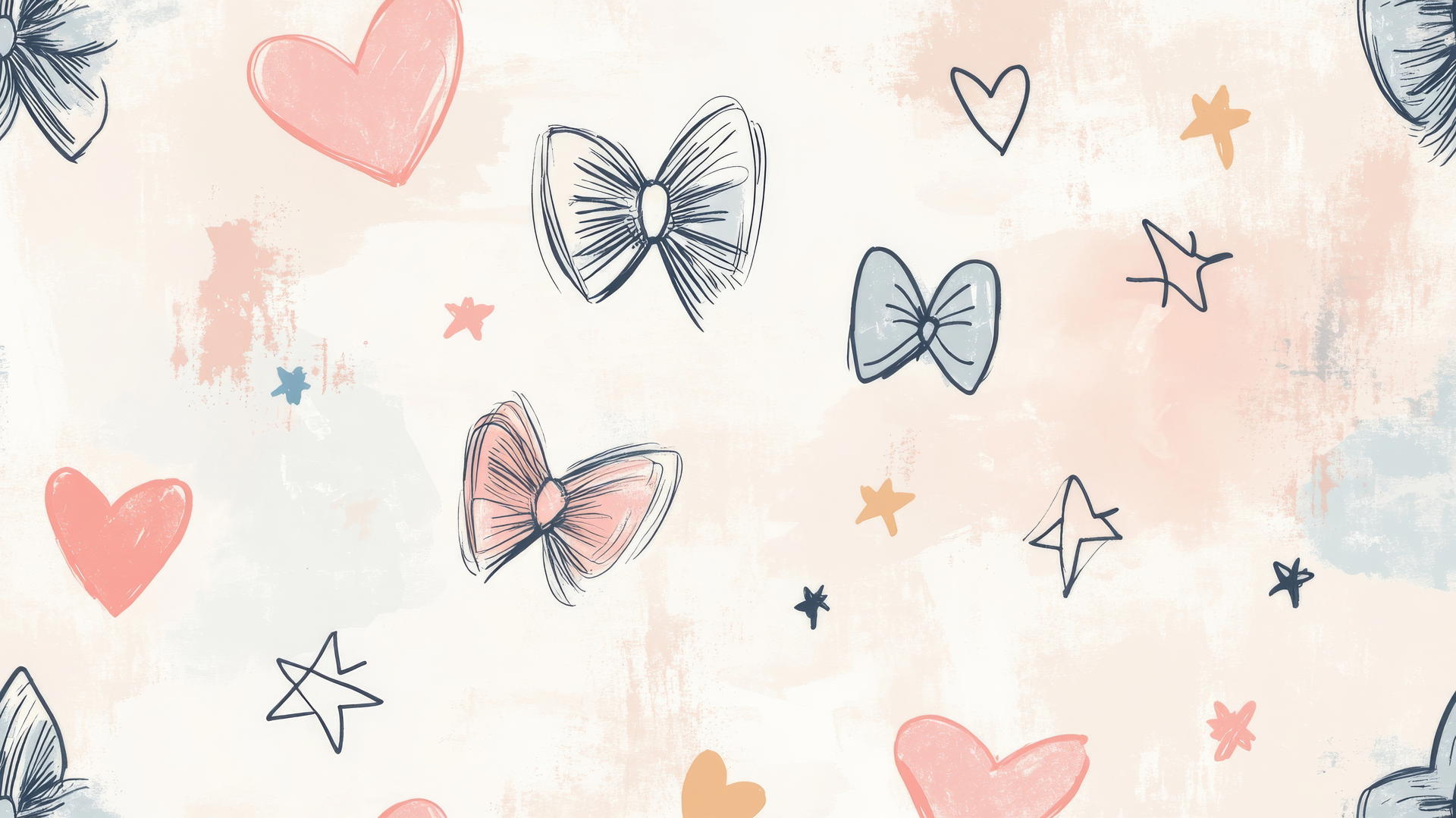 popular cute wallpapers for girls with hand-drawn hearts, stars, and bows on pastel background