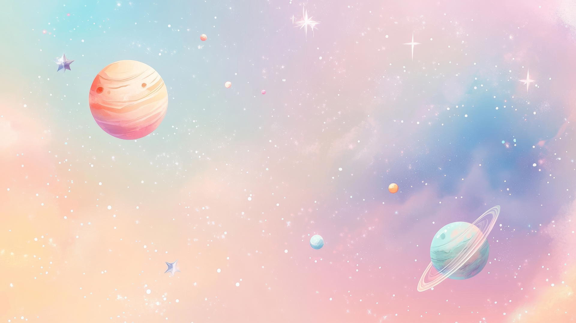 cute wallpapers for girls aesthetic: pastel galaxy with cartoon planets and stars