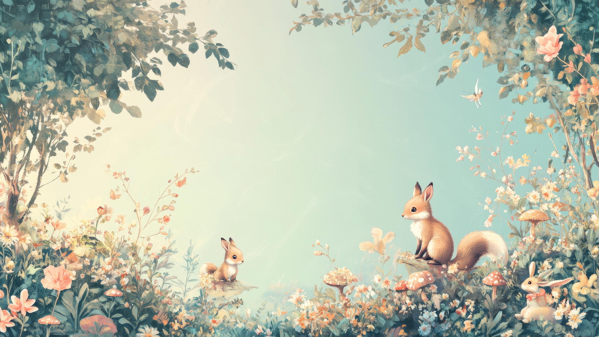 Cute wallpapers with tiny animals in a whimsical pastel forest