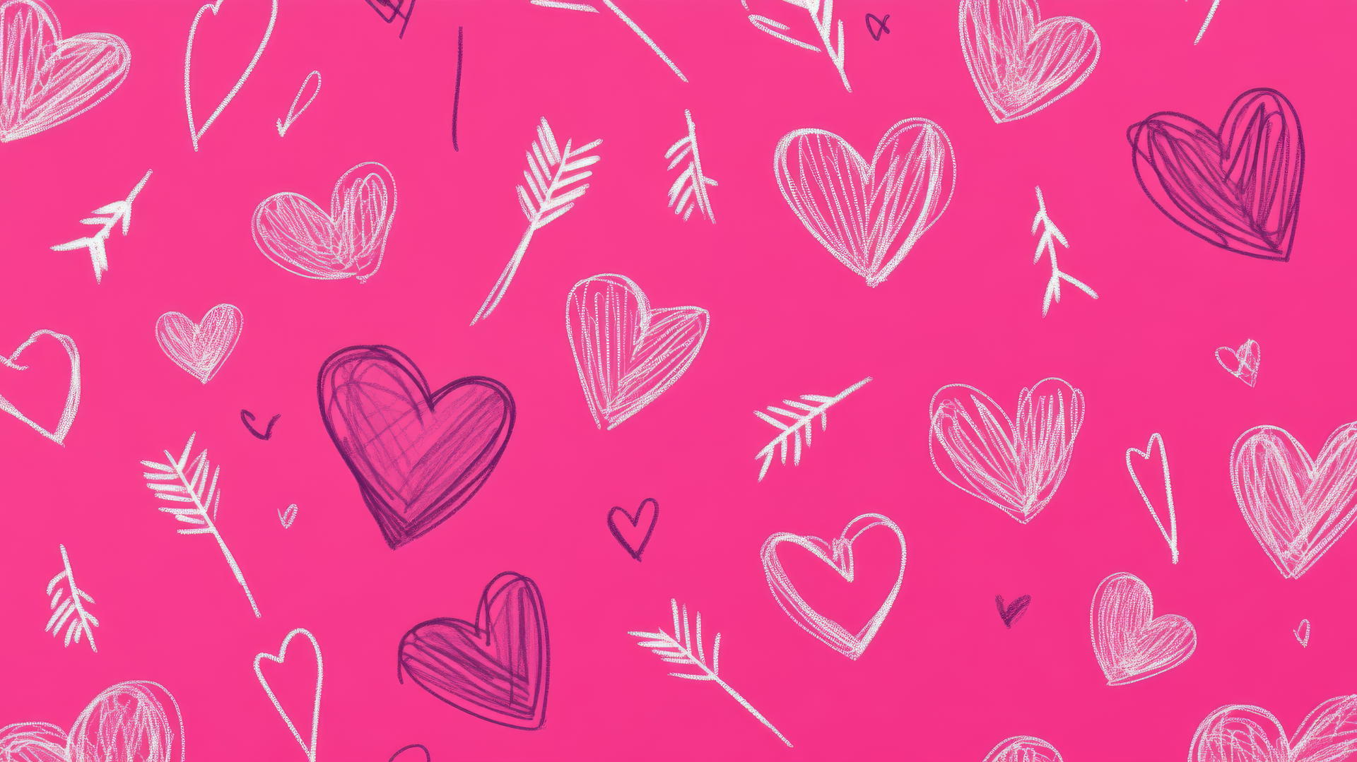 cute hot pink wallpaper with doodle-style hearts and arrows