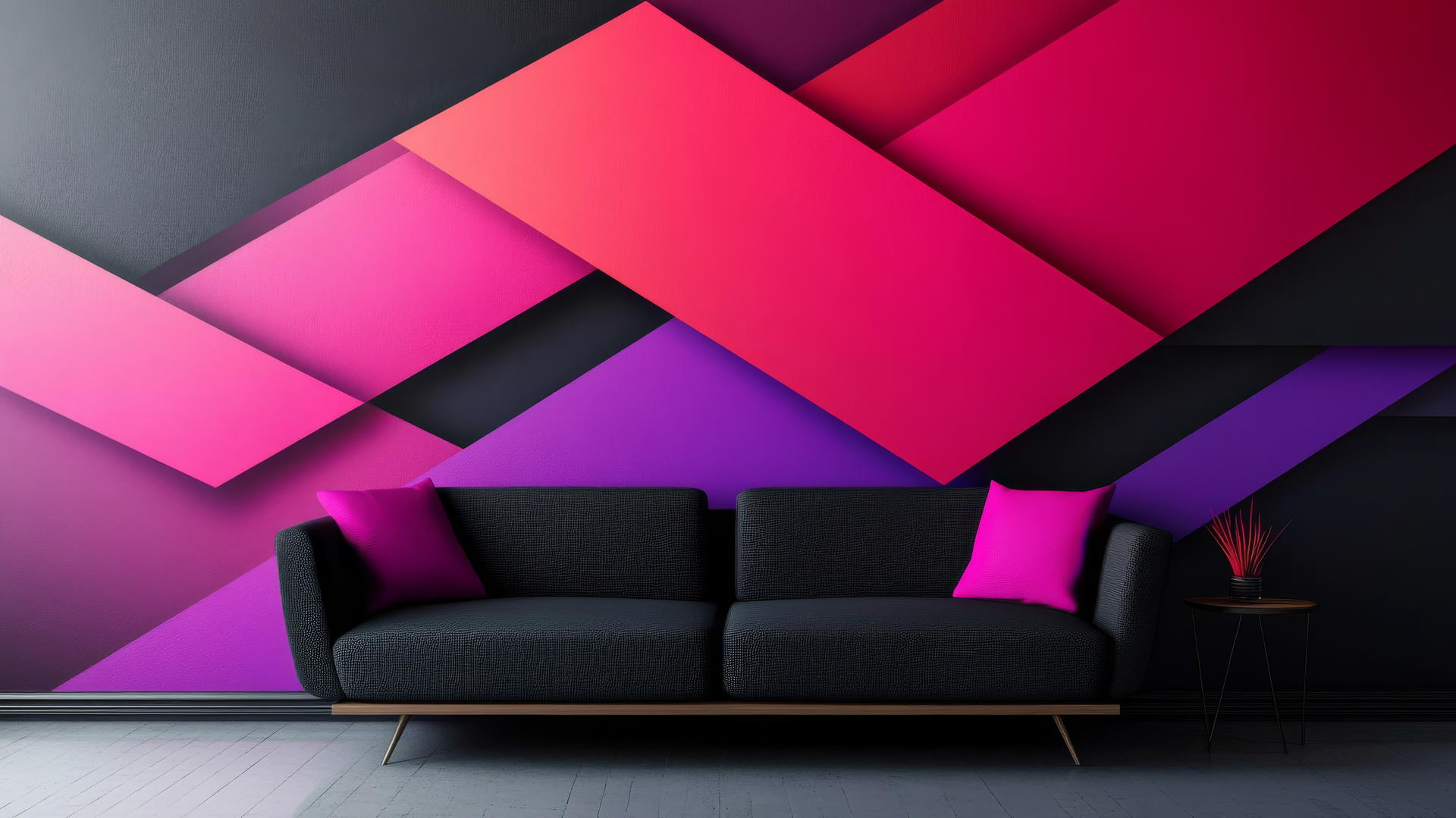 black wallpaper for girls with pink and purple geometric shapes