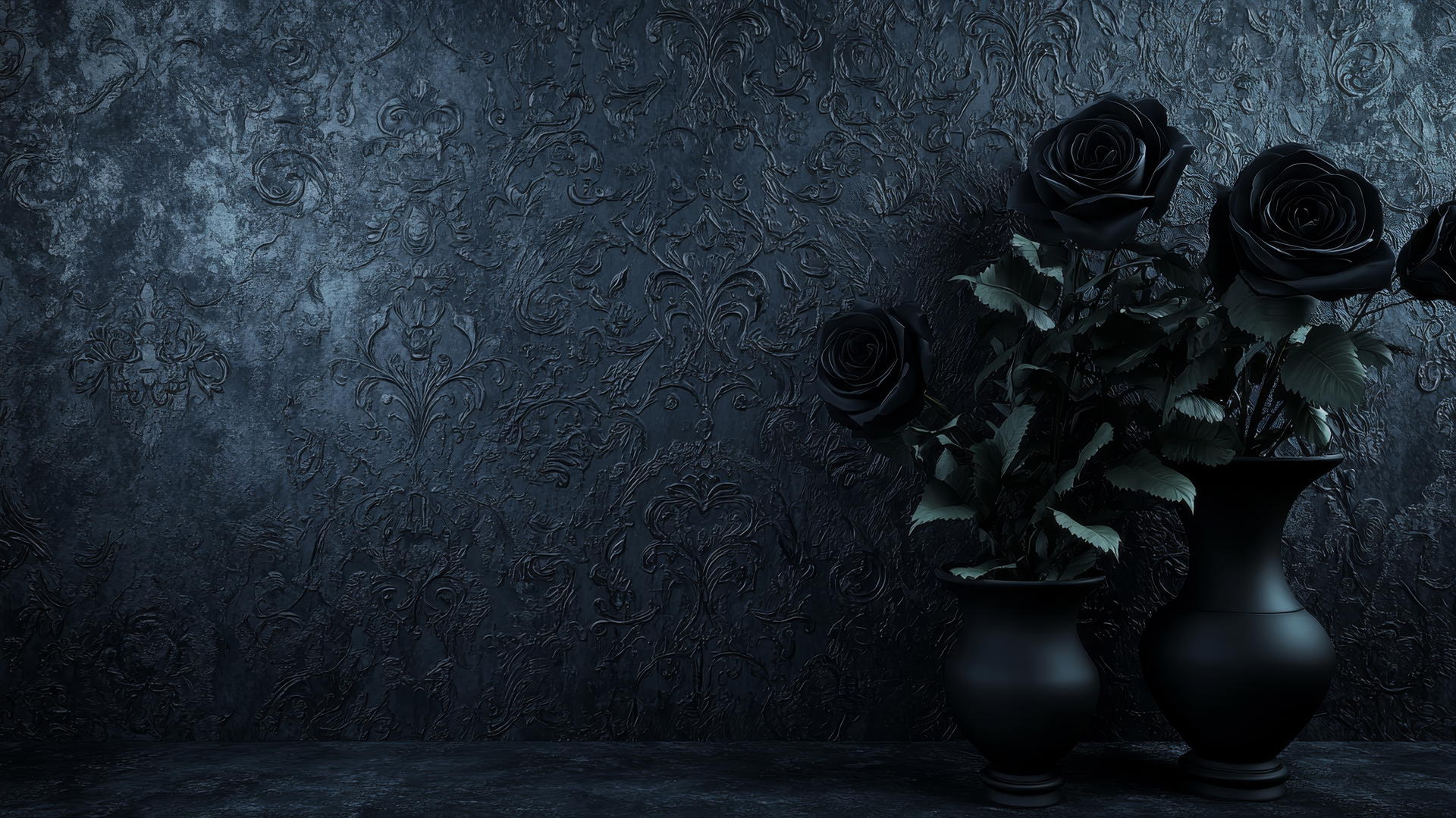 Gothic black wallpaper with lace patterns and dark roses for girls